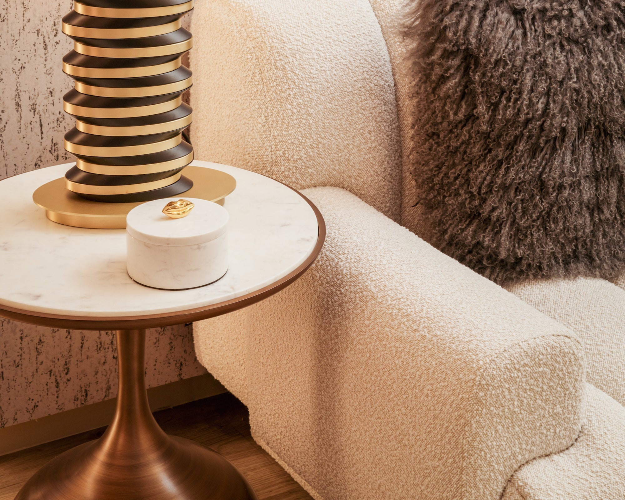 Polka Side Table - Brushed Brass and White Marble