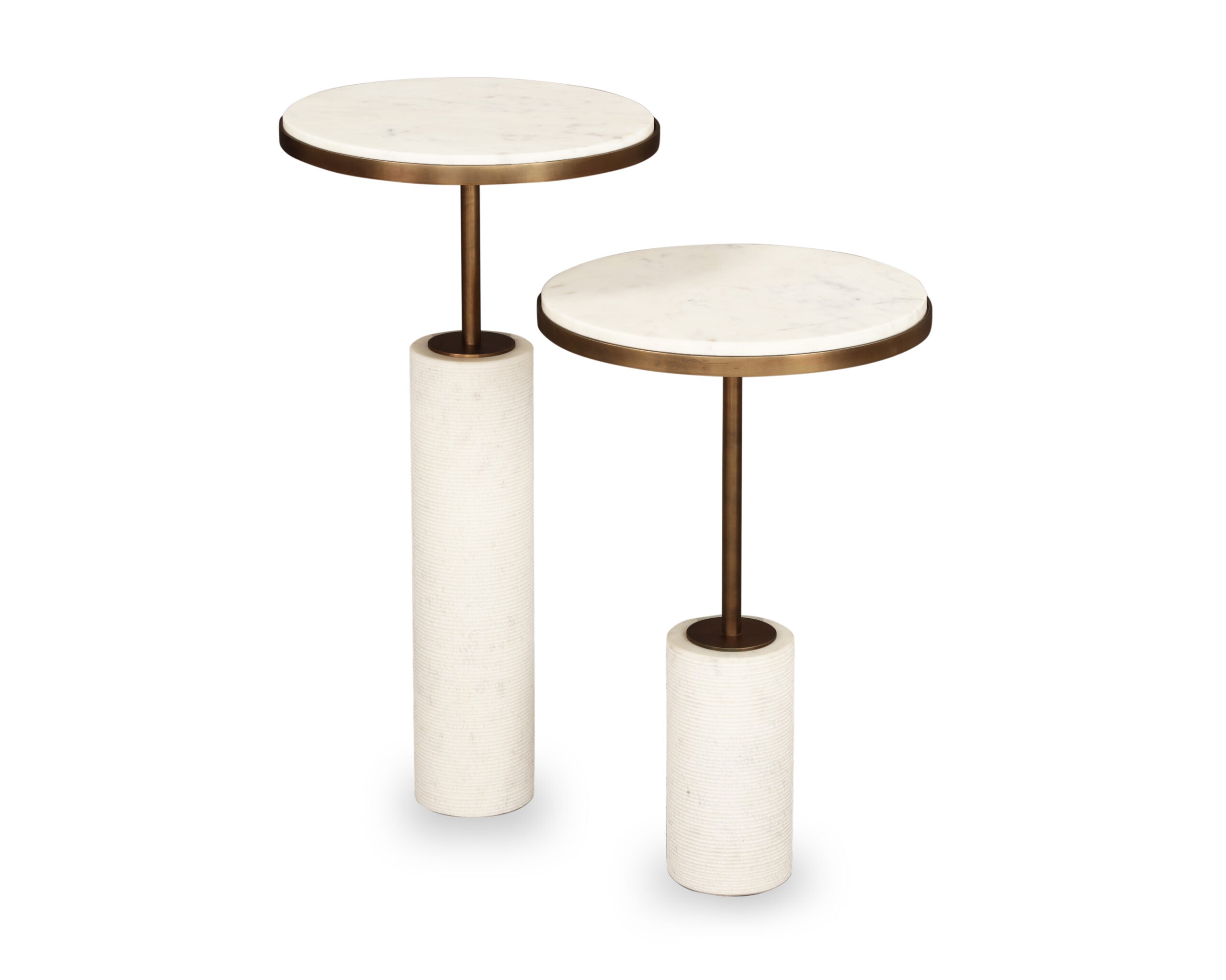 Dolmec Nest of Tables (Set of 2) - Antique Brass Metal and White Marble