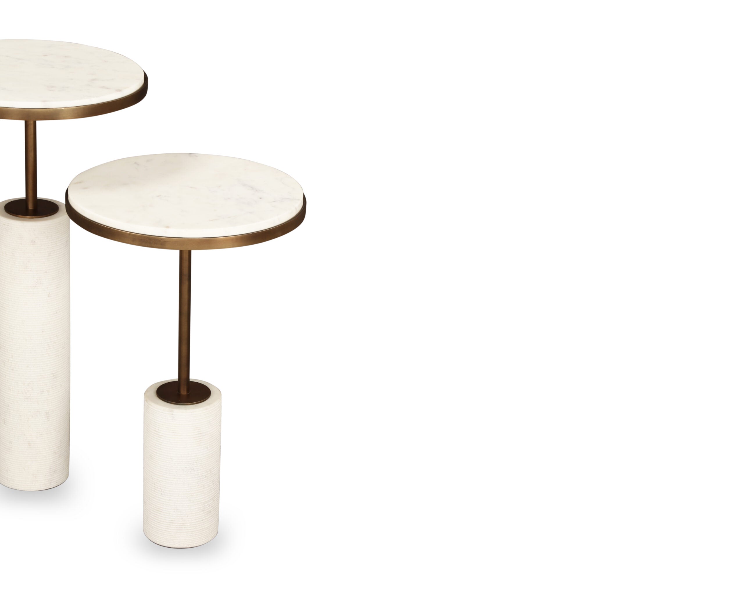 Dolmec Nest of Tables (Set of 2) - Antique Brass Metal and White Marble