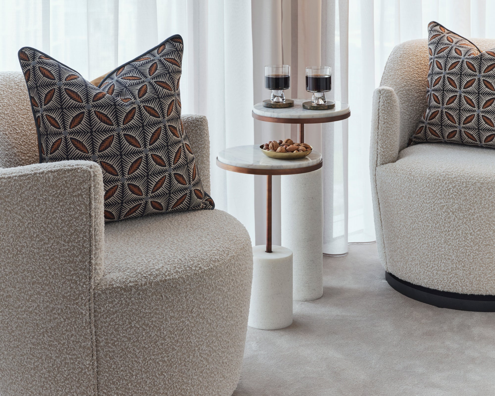 Dolmec Nest of Tables (Set of 2) - Antique Brass Metal and White Marble