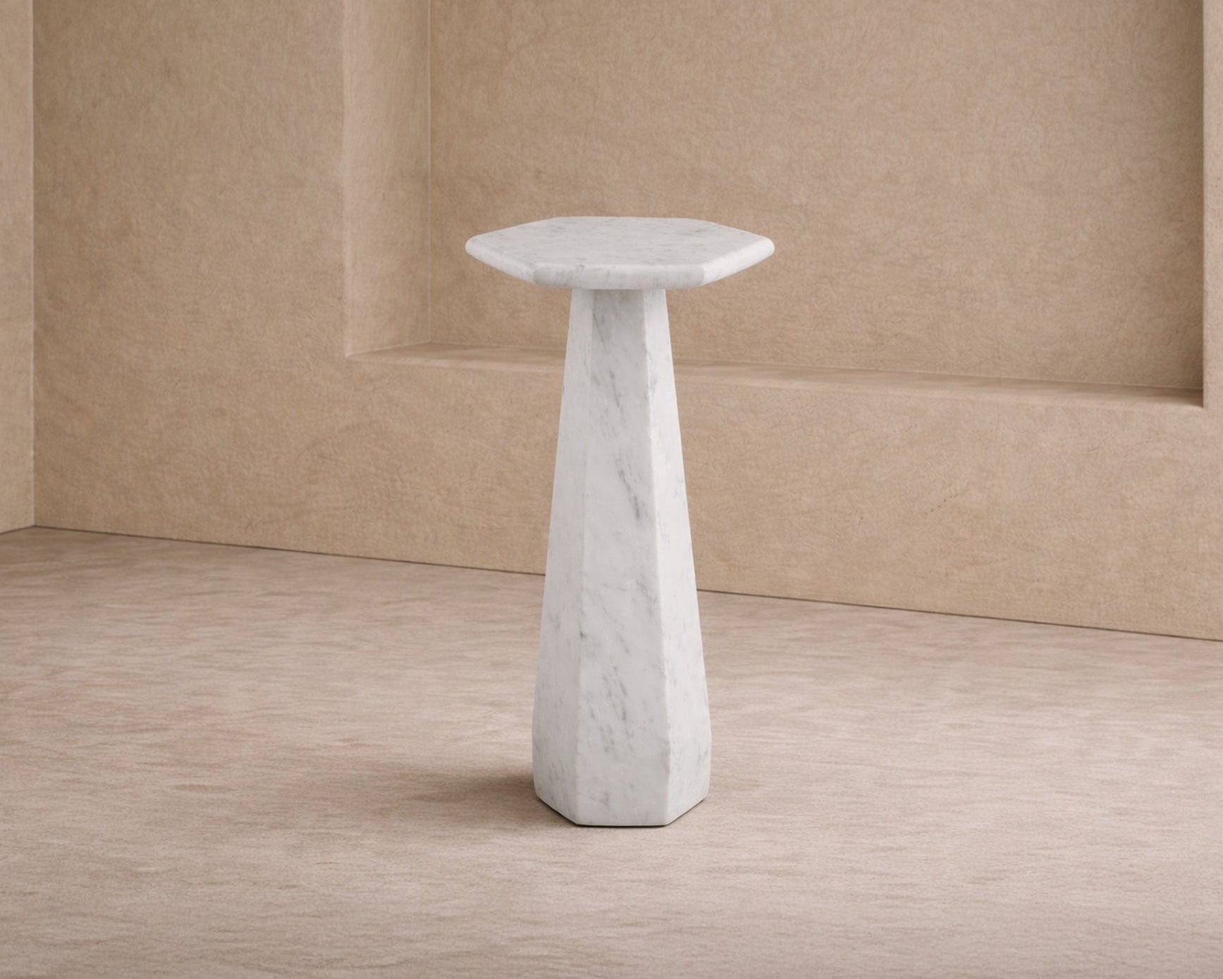 Hexagon Side Table - White Lady Marble