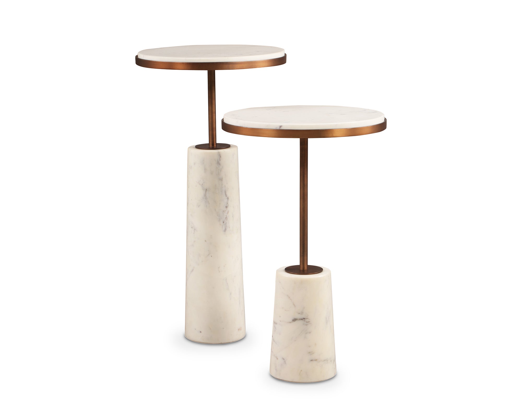 Notto Side Table (set of 2) - White Marble and Antique Bronze