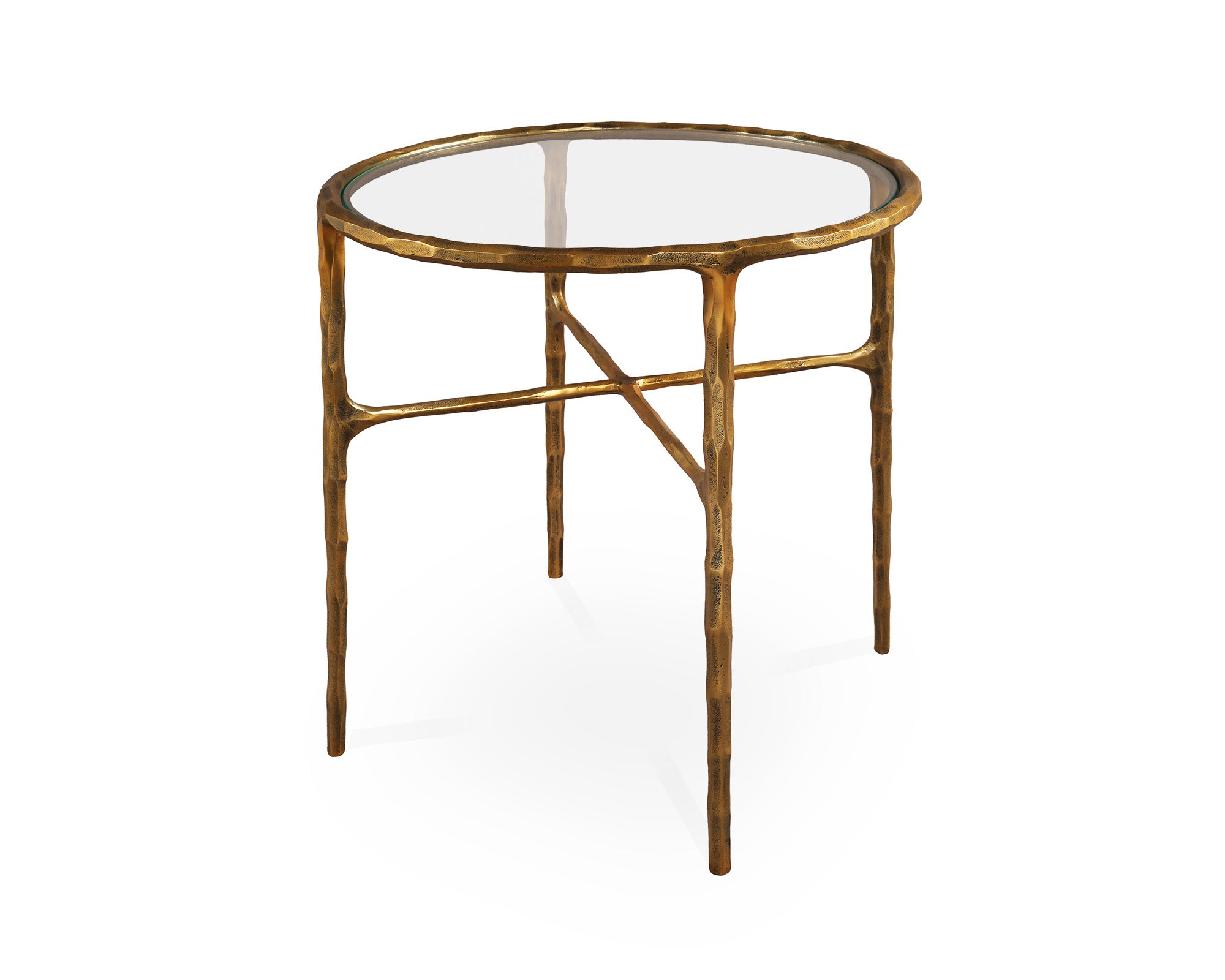 Cobra Side Table - Textured Antique Brass and Glass