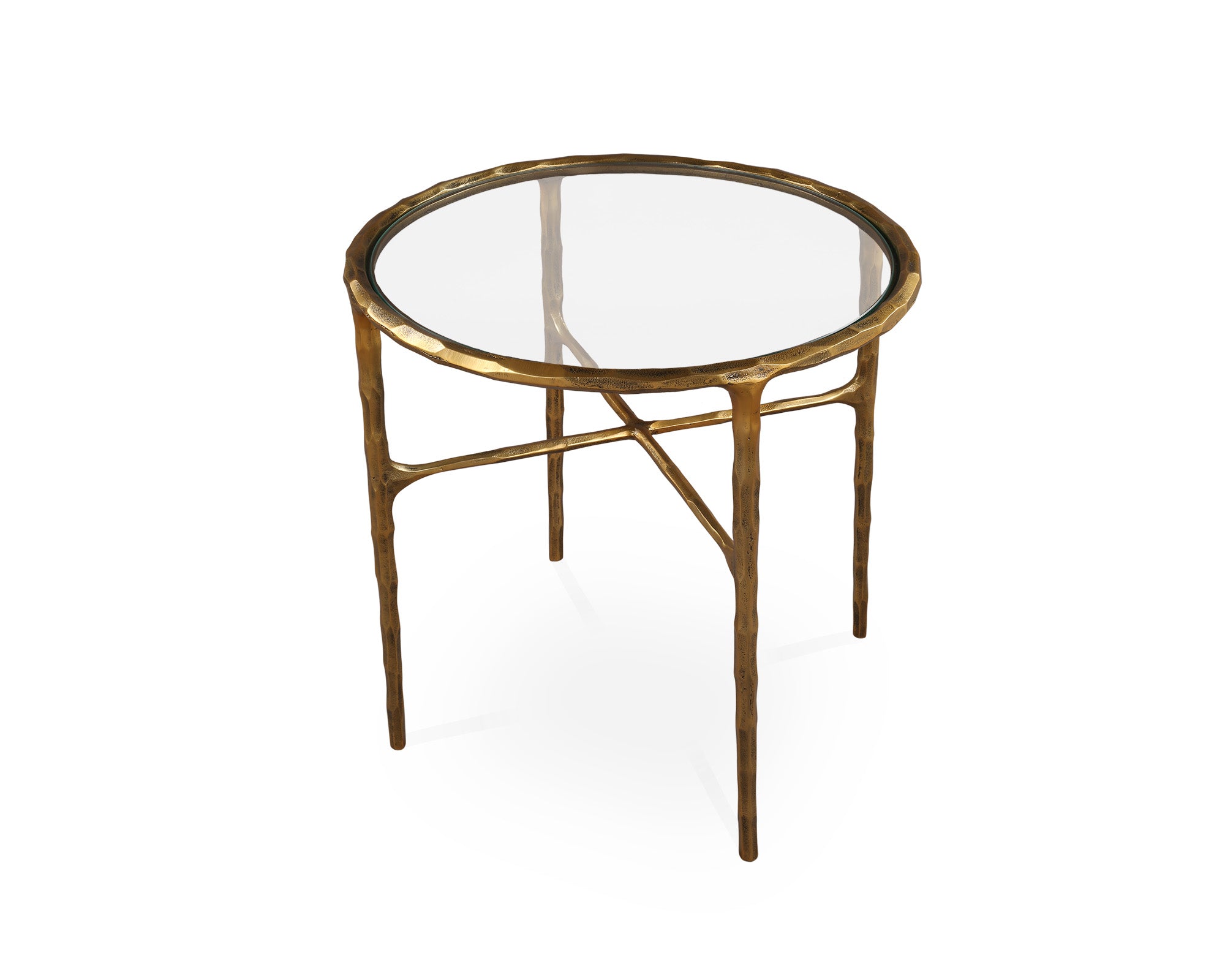 Cobra Side Table - Textured Antique Brass and Glass