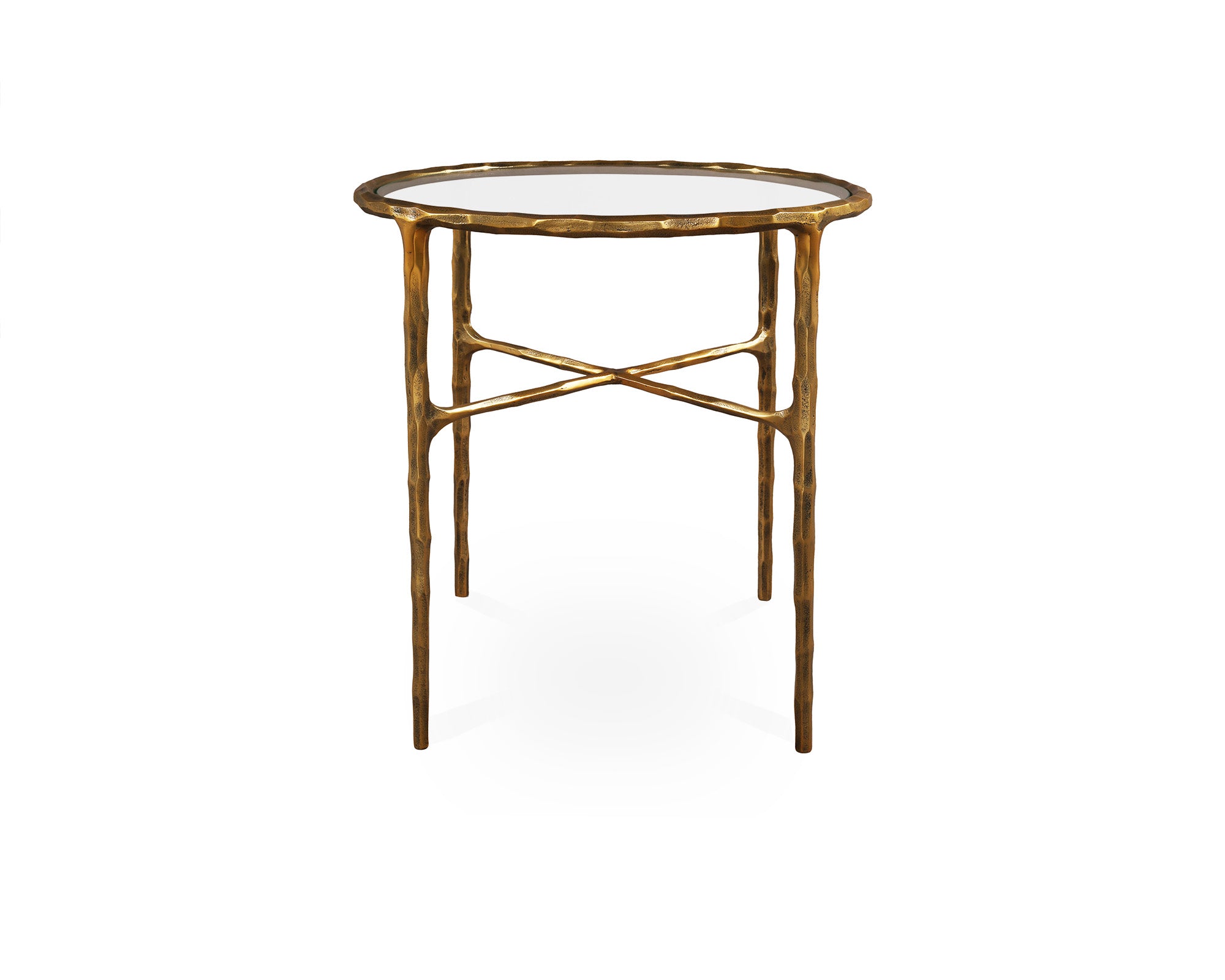 Cobra Side Table - Textured Antique Brass and Glass