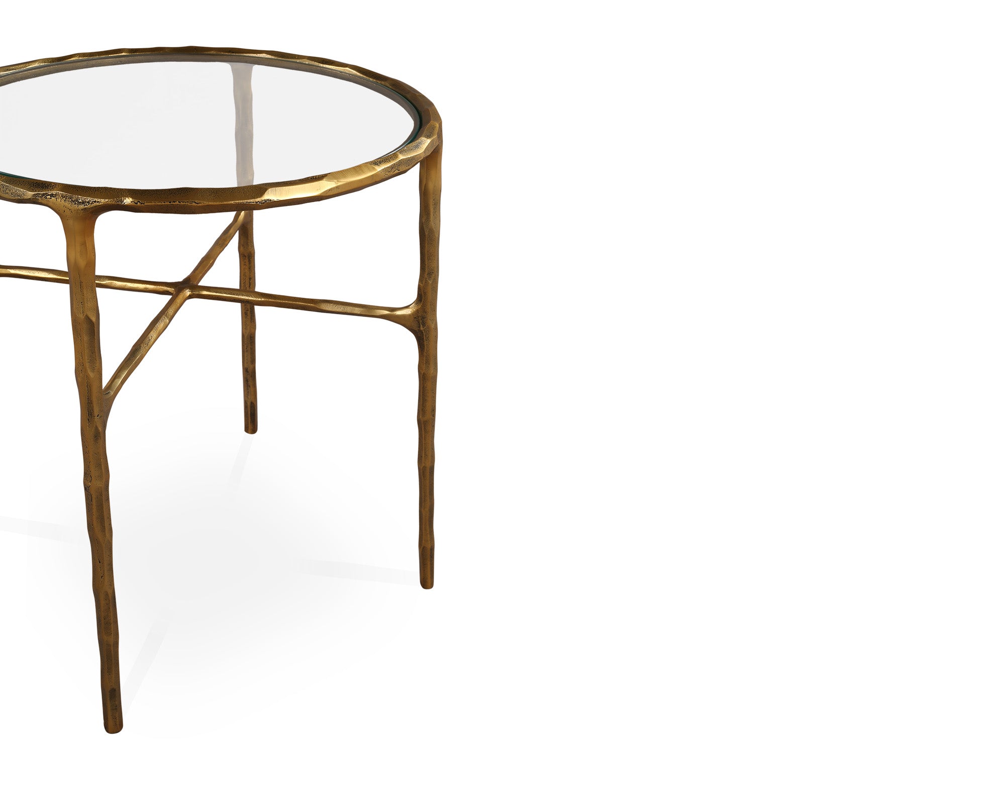 Cobra Side Table - Textured Antique Brass and Glass