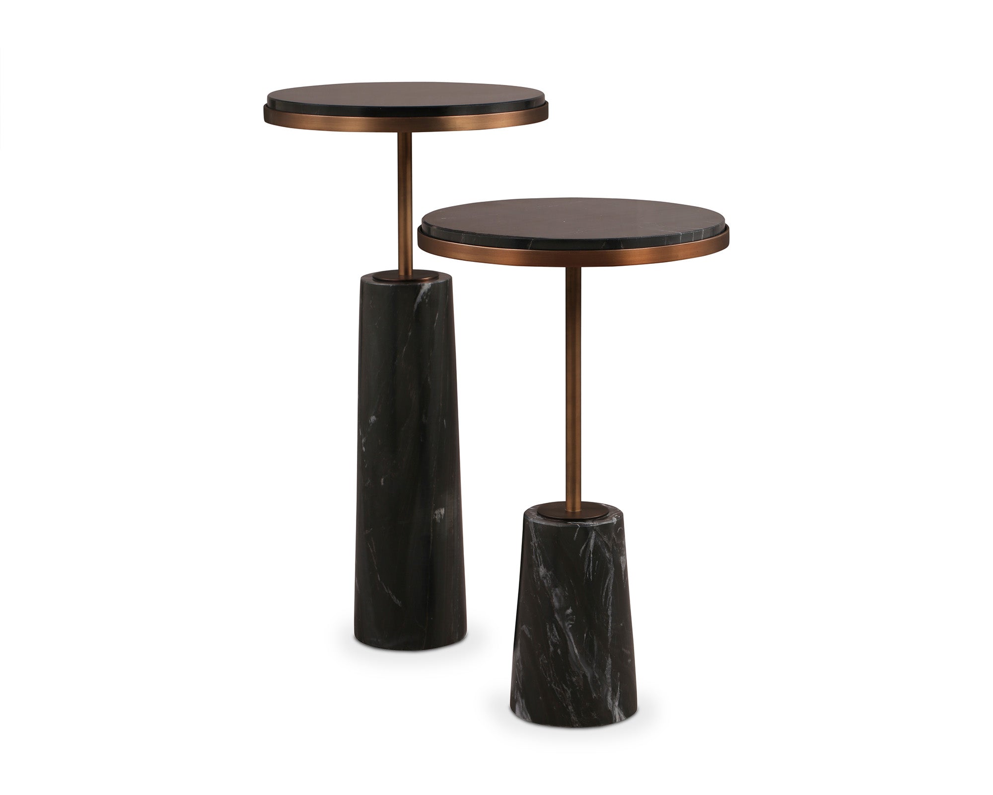 Notto Side Table (set of 2) - Black Marble and Antique Bronze
