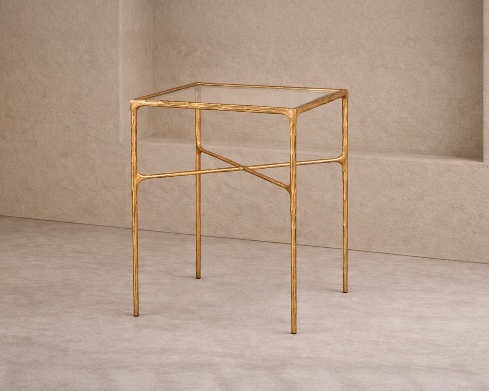 Cobra Side Table - Textured Antique Brass and Glass
