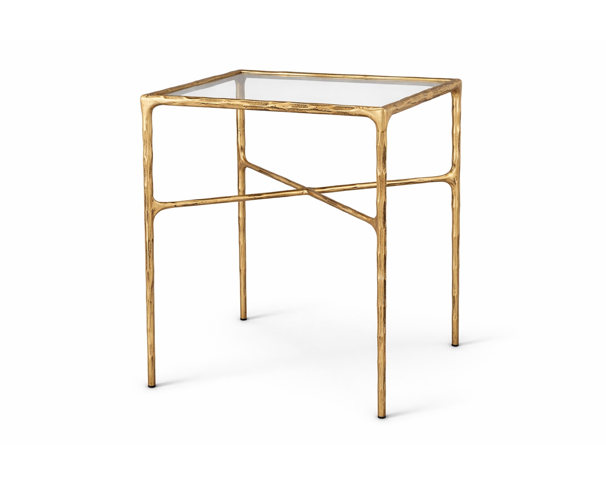Cobra Side Table - Textured Antique Brass and Glass
