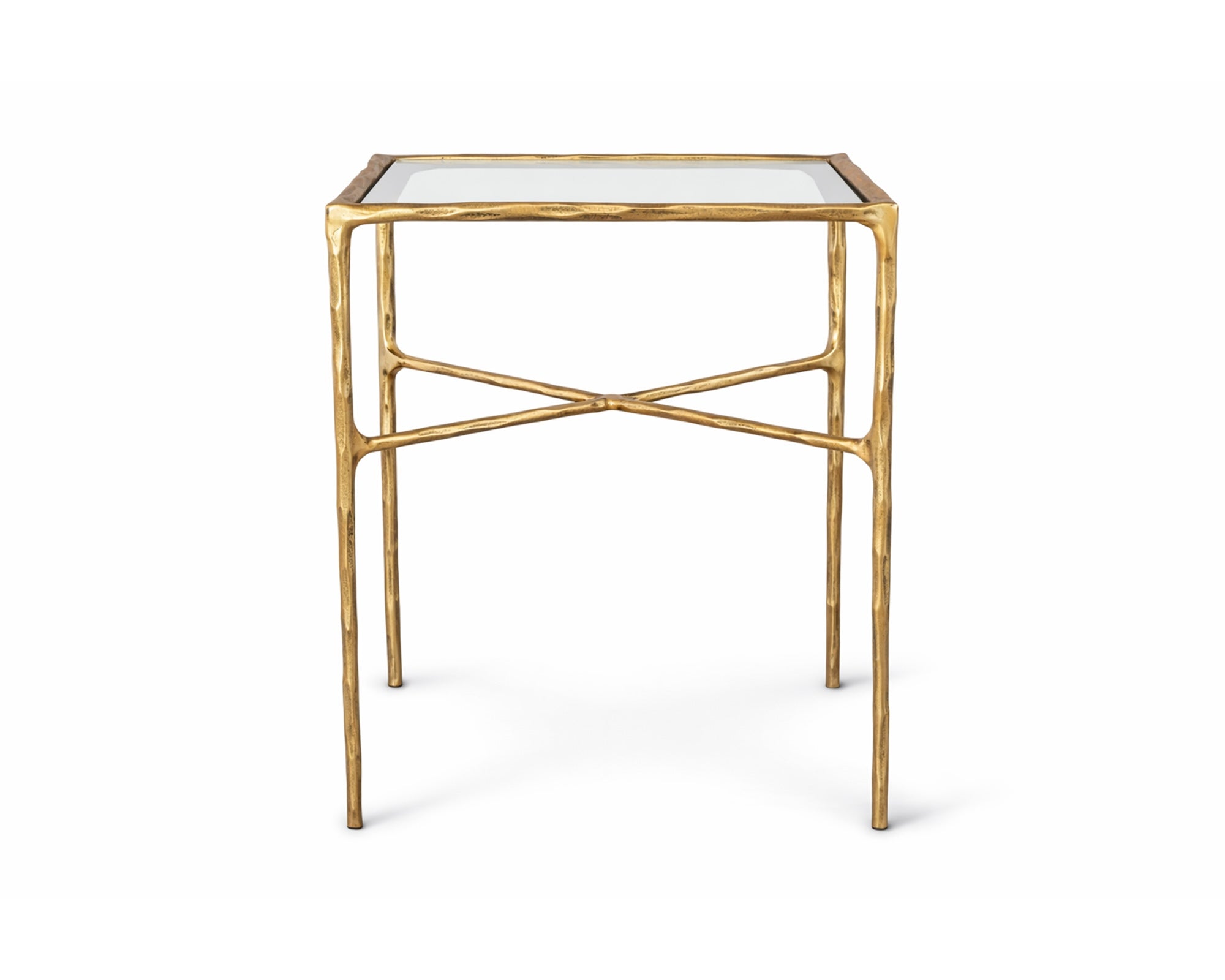 Cobra Side Table - Textured Antique Brass and Glass