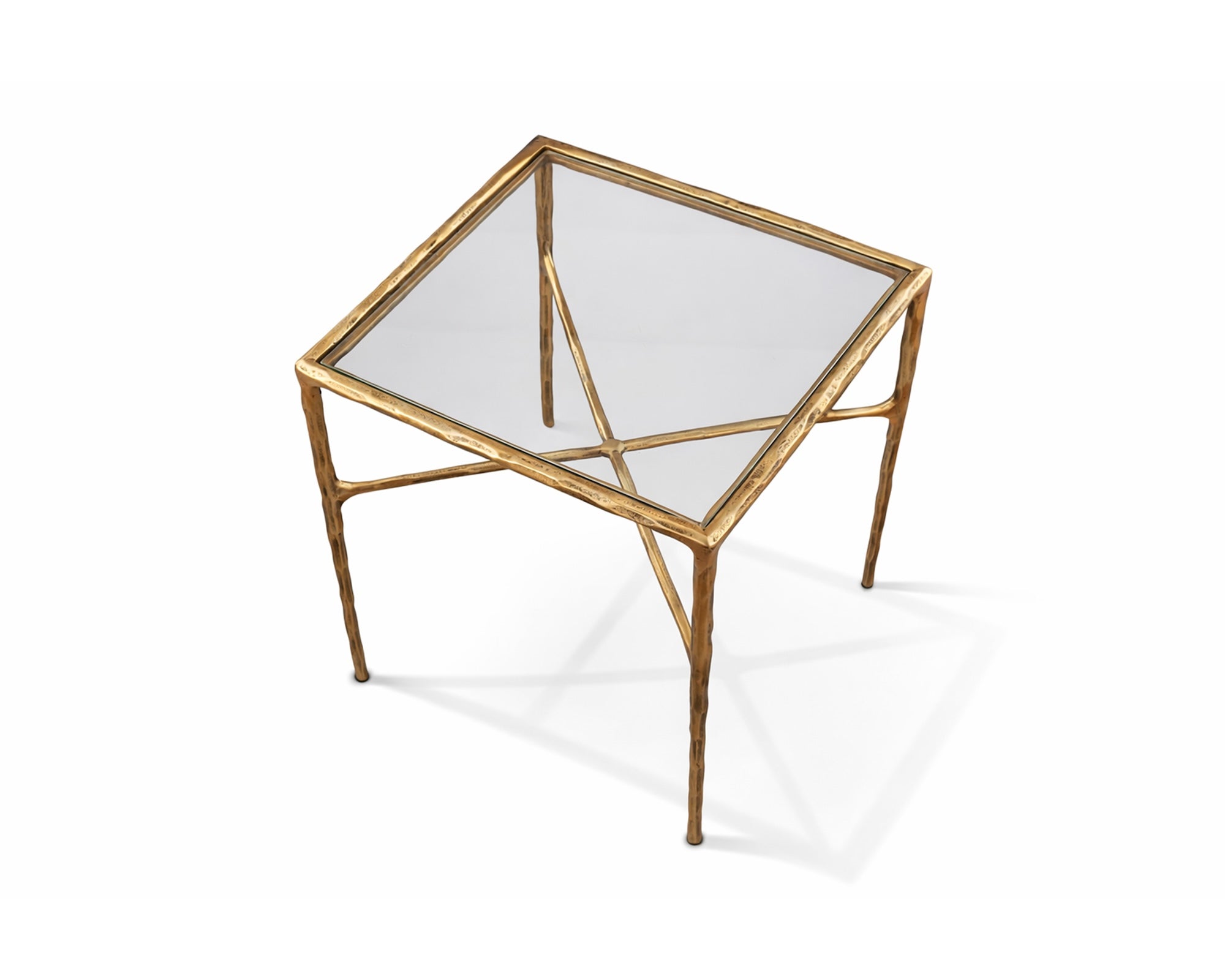 Cobra Side Table - Textured Antique Brass and Glass