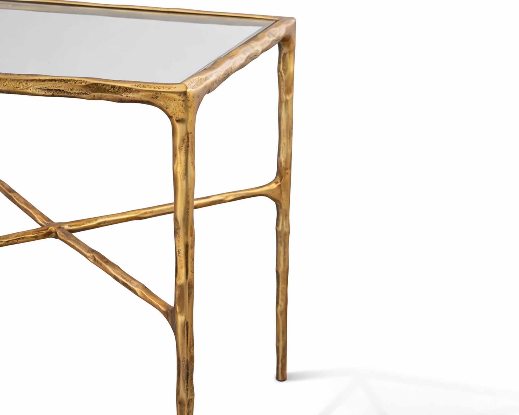 Cobra Side Table - Textured Antique Brass and Glass