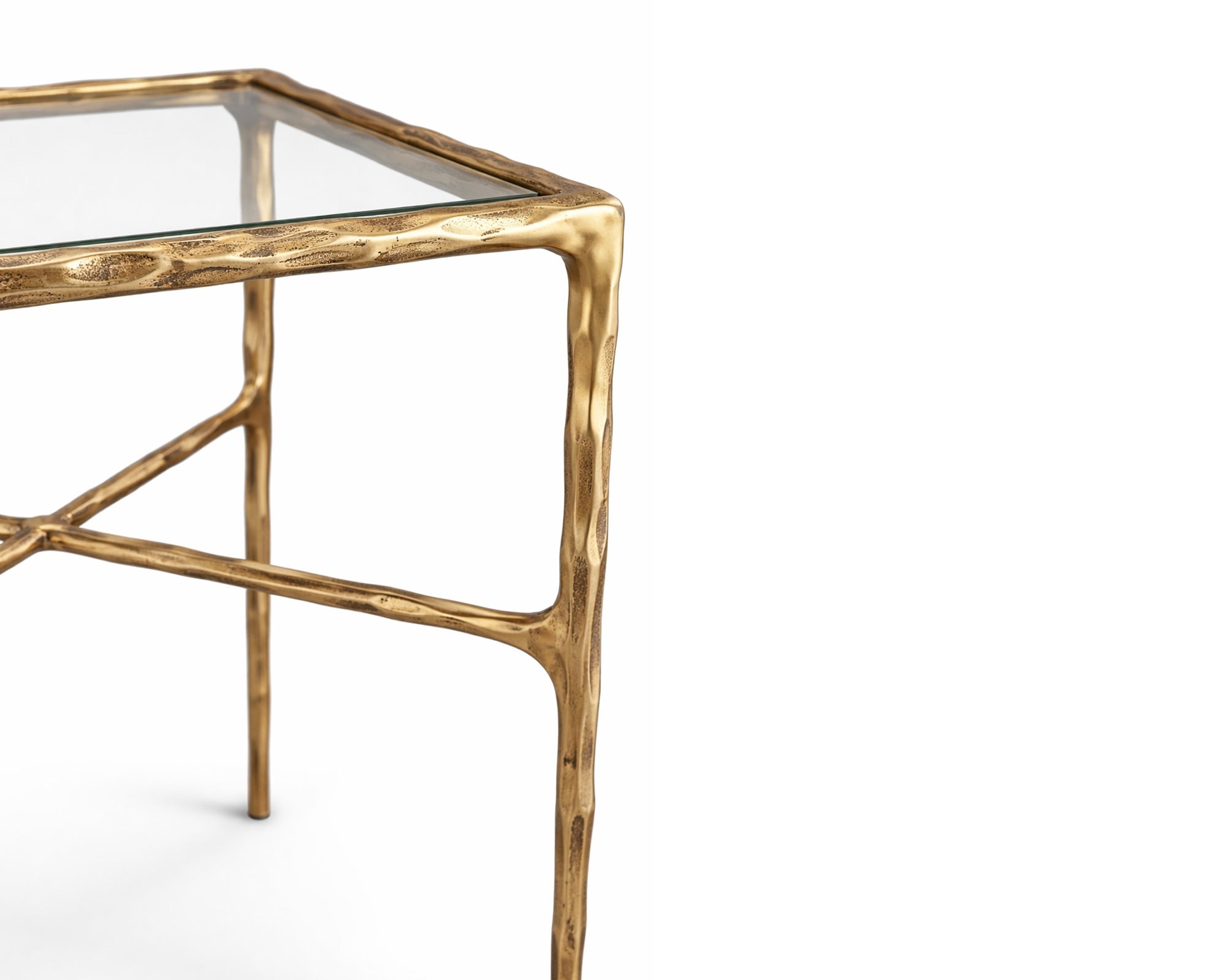 Cobra Side Table - Textured Antique Brass and Glass