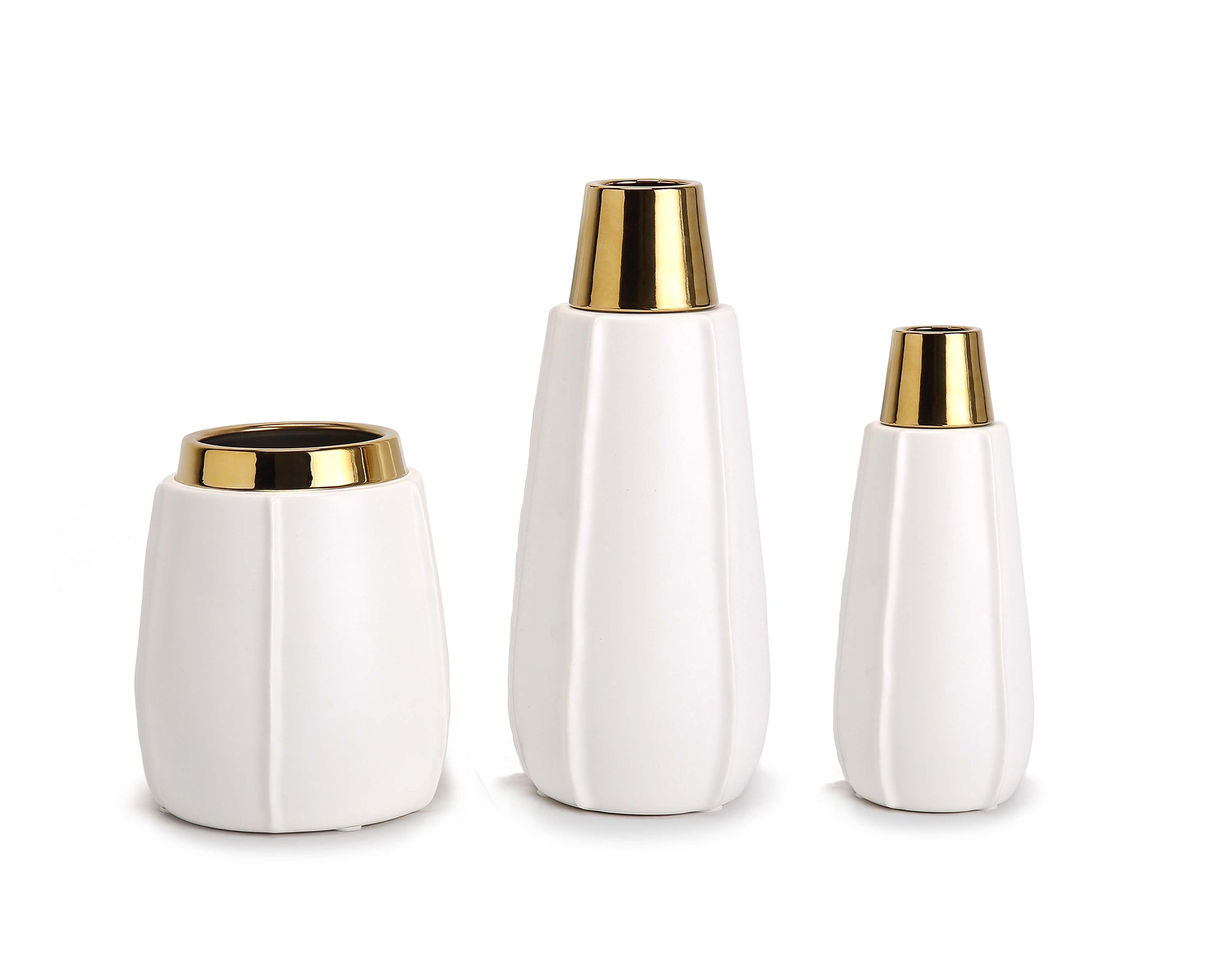 Vicar Vase - Medium - White and Gold Ceramic
