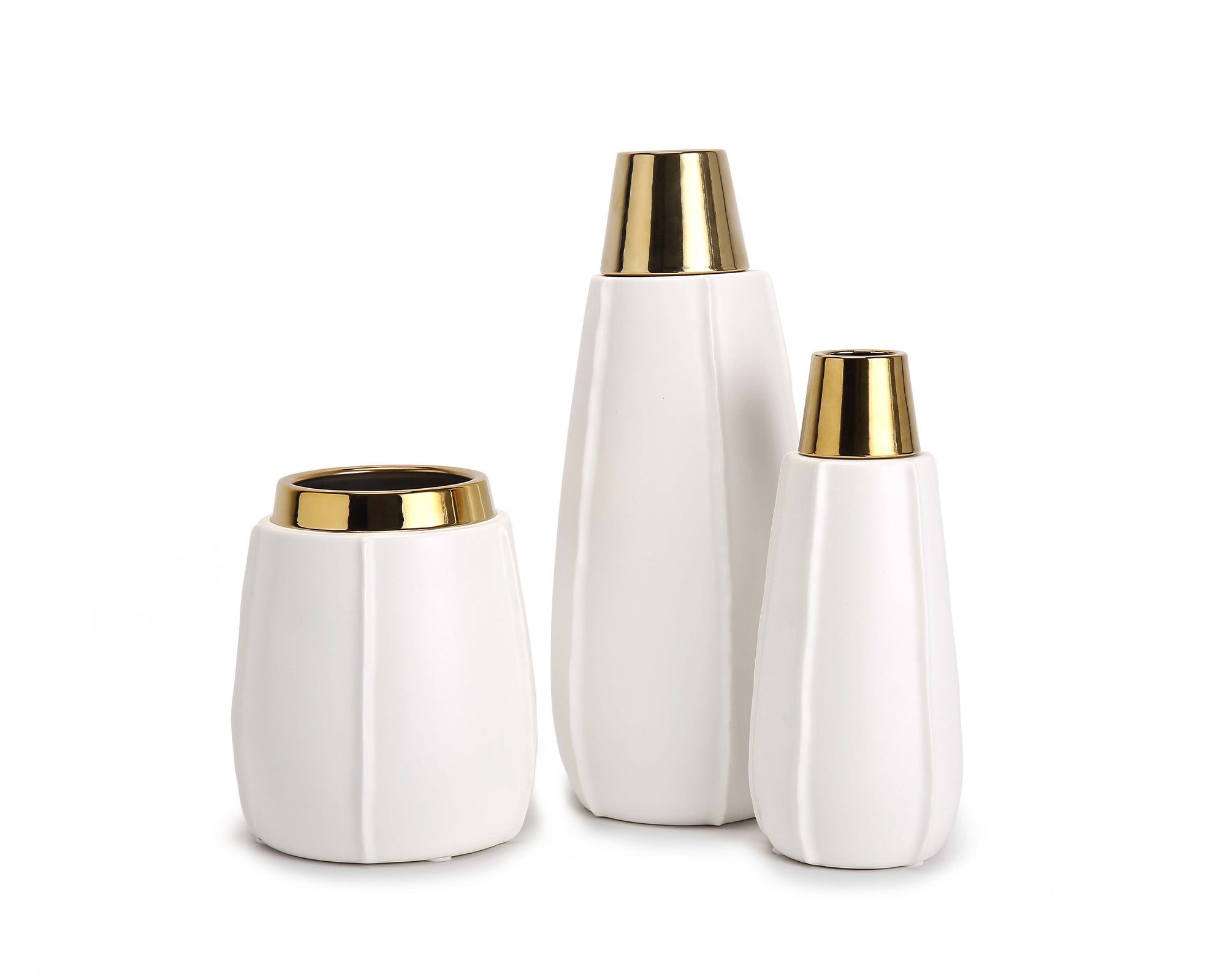 Vicar Vase - Medium - White and Gold Ceramic