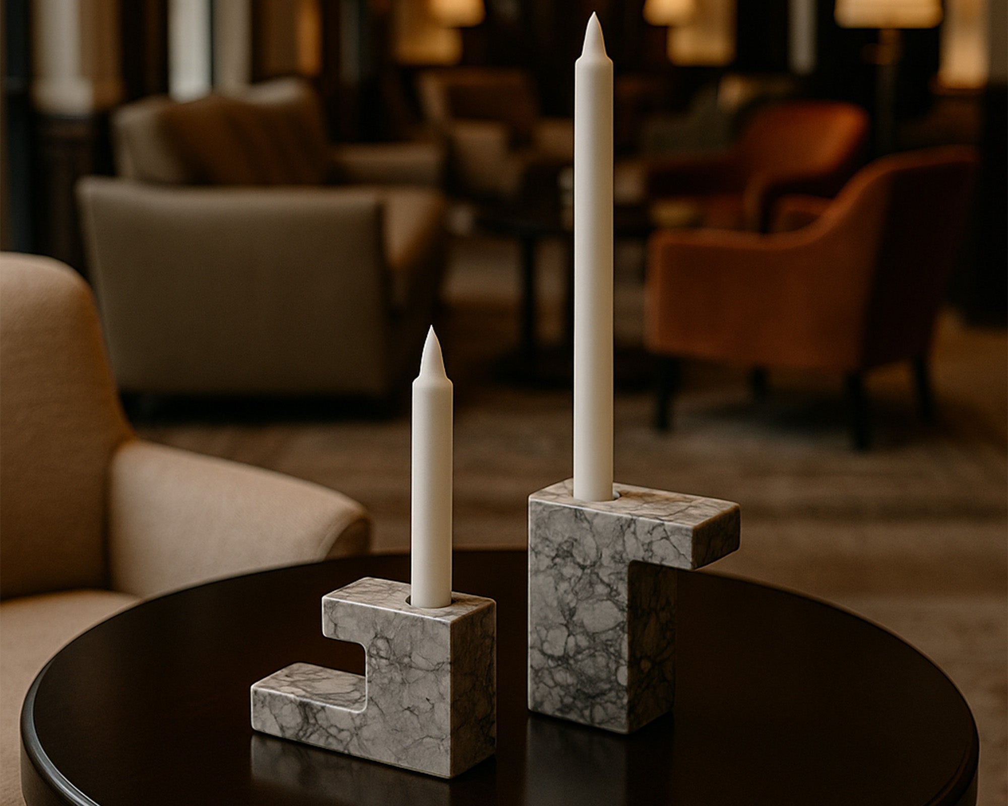 Arco Candle Holders Set - Natural Grey And White Marble