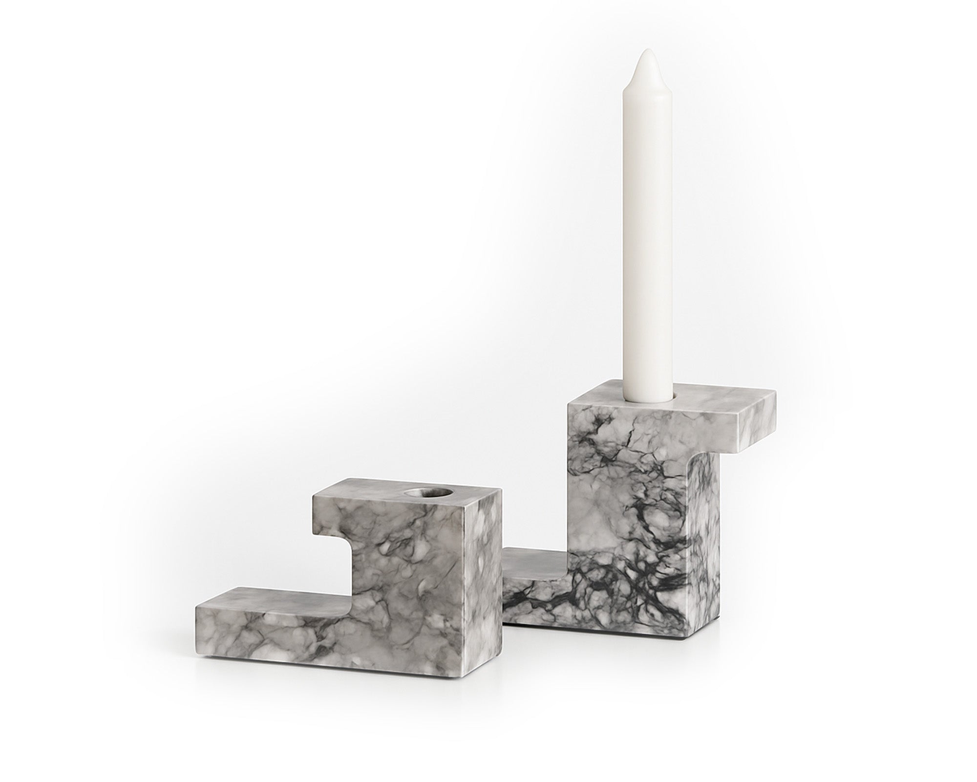 Arco Candle Holders Set - Natural Grey And White Marble