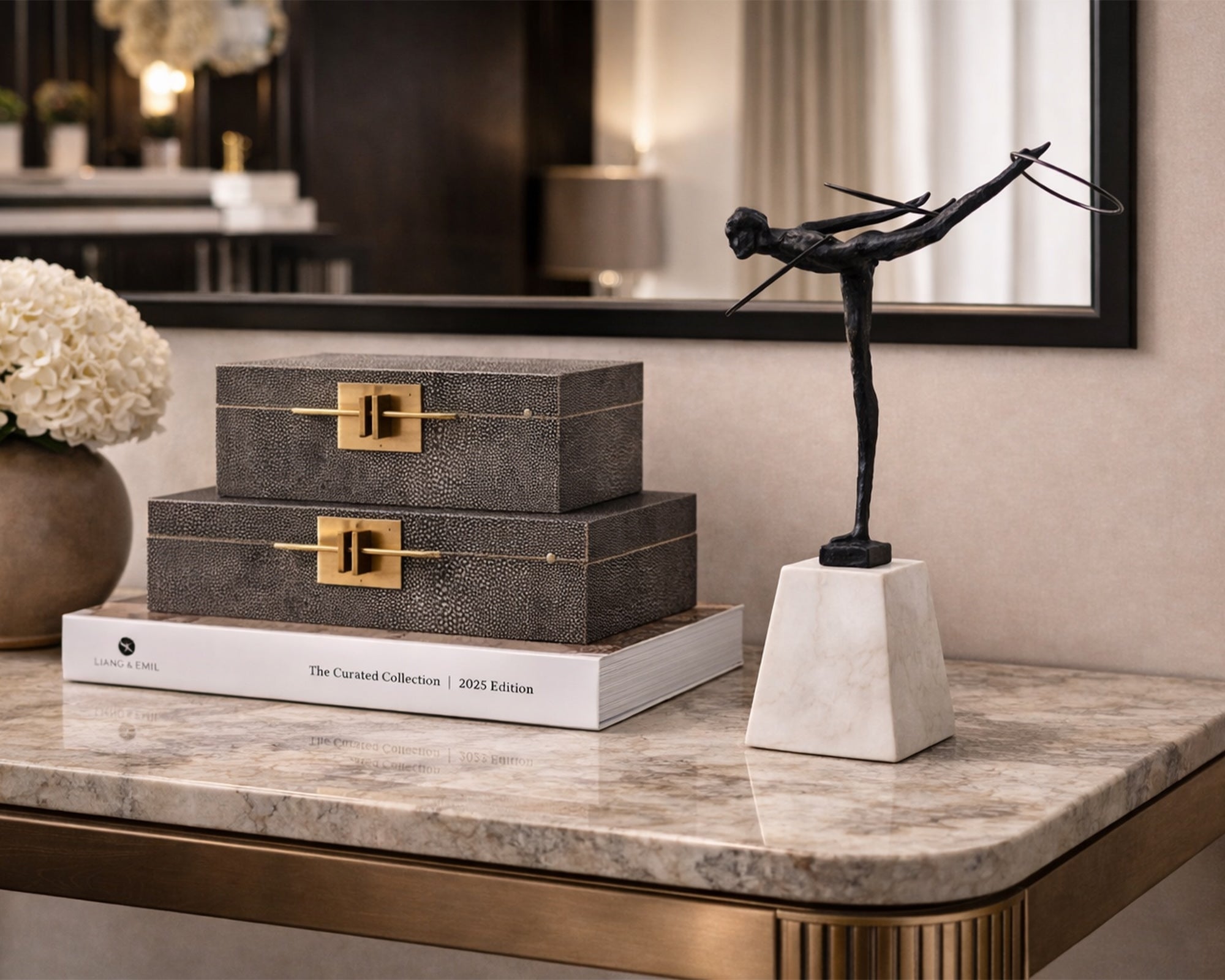 Calista Sculpture - Black Iron/White Marble