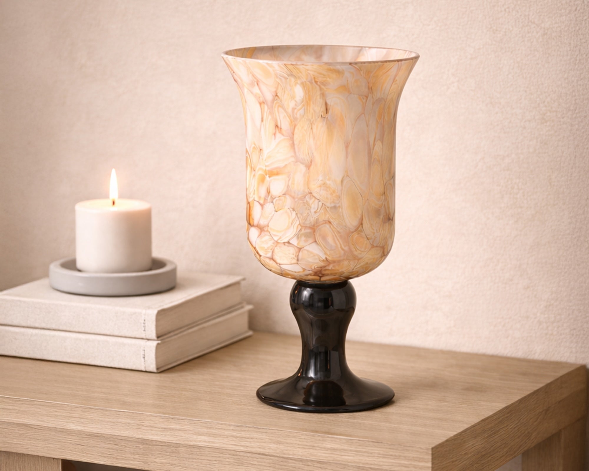 Fioria Vase - Light Yellow & Black Glass
