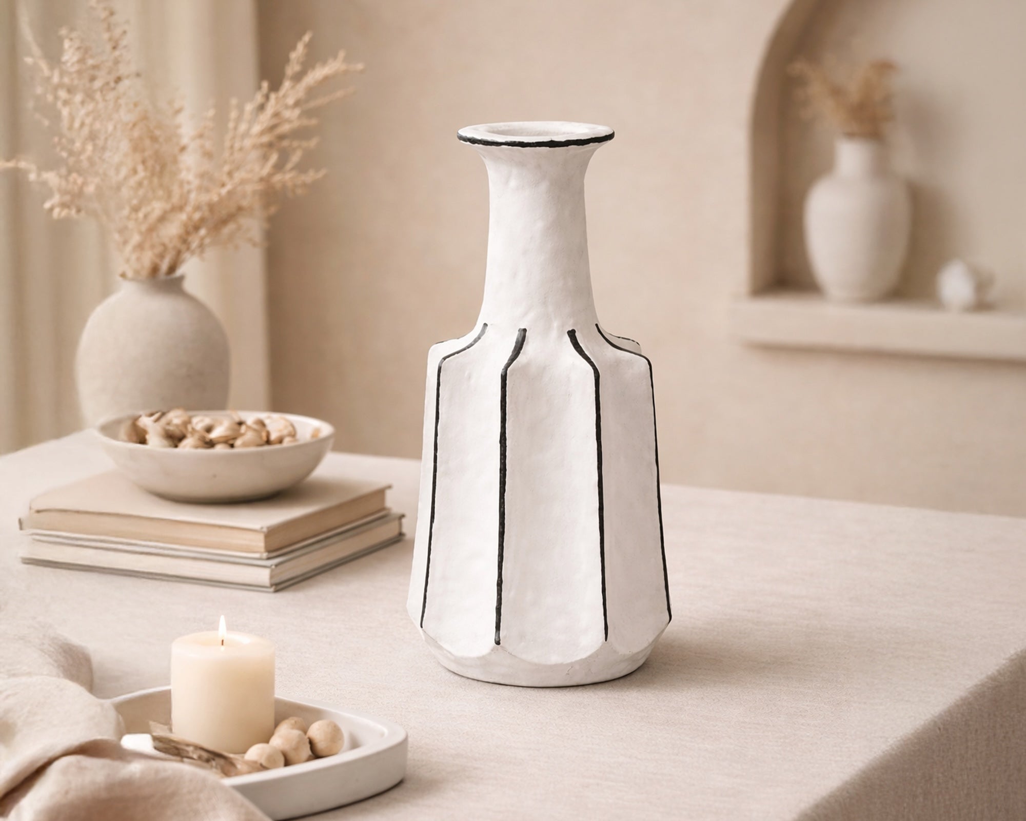 Corvessa Sculpture - White/Black Ceramic