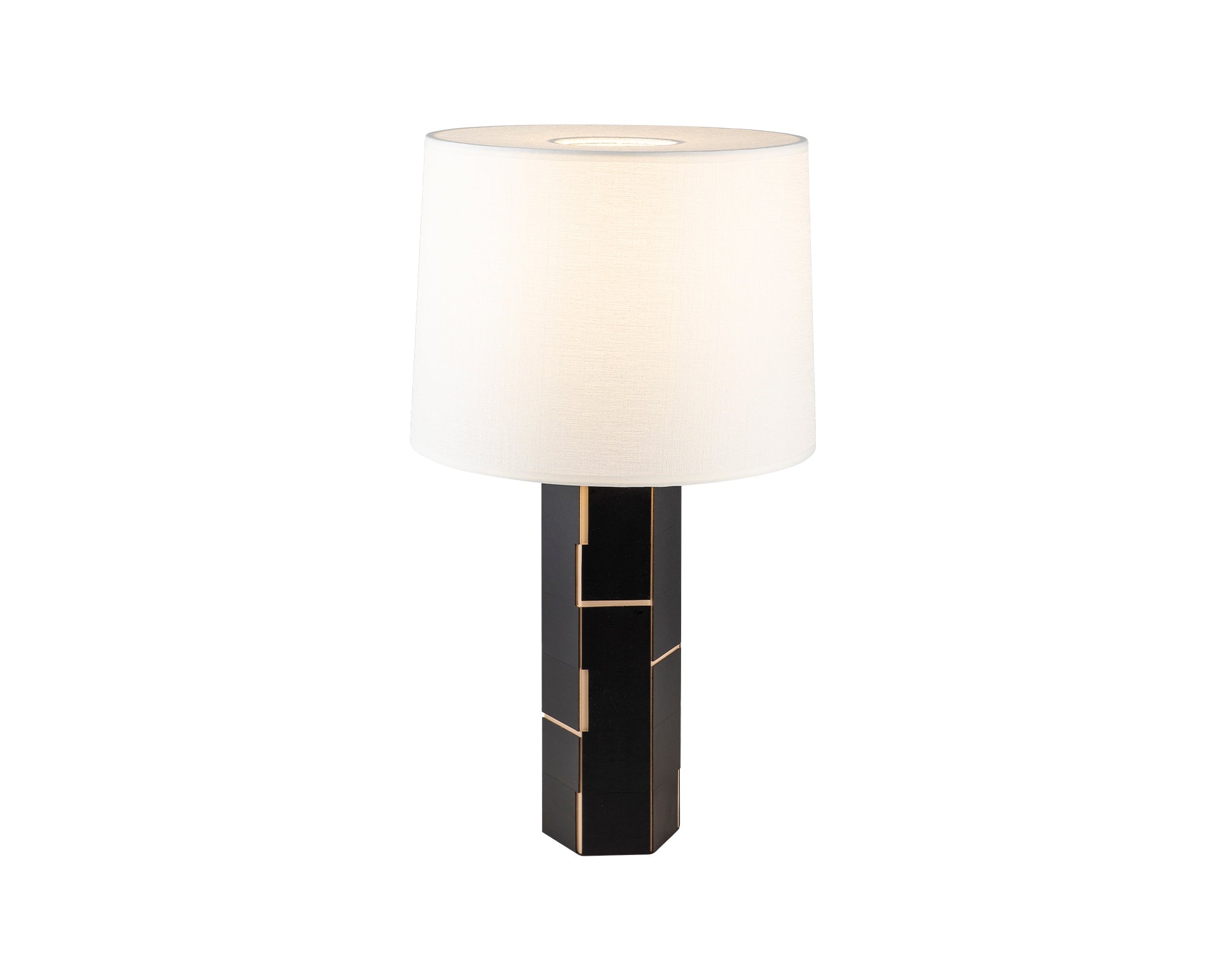 Exeter Table Lamp - Black Leather/White Fabric Shade