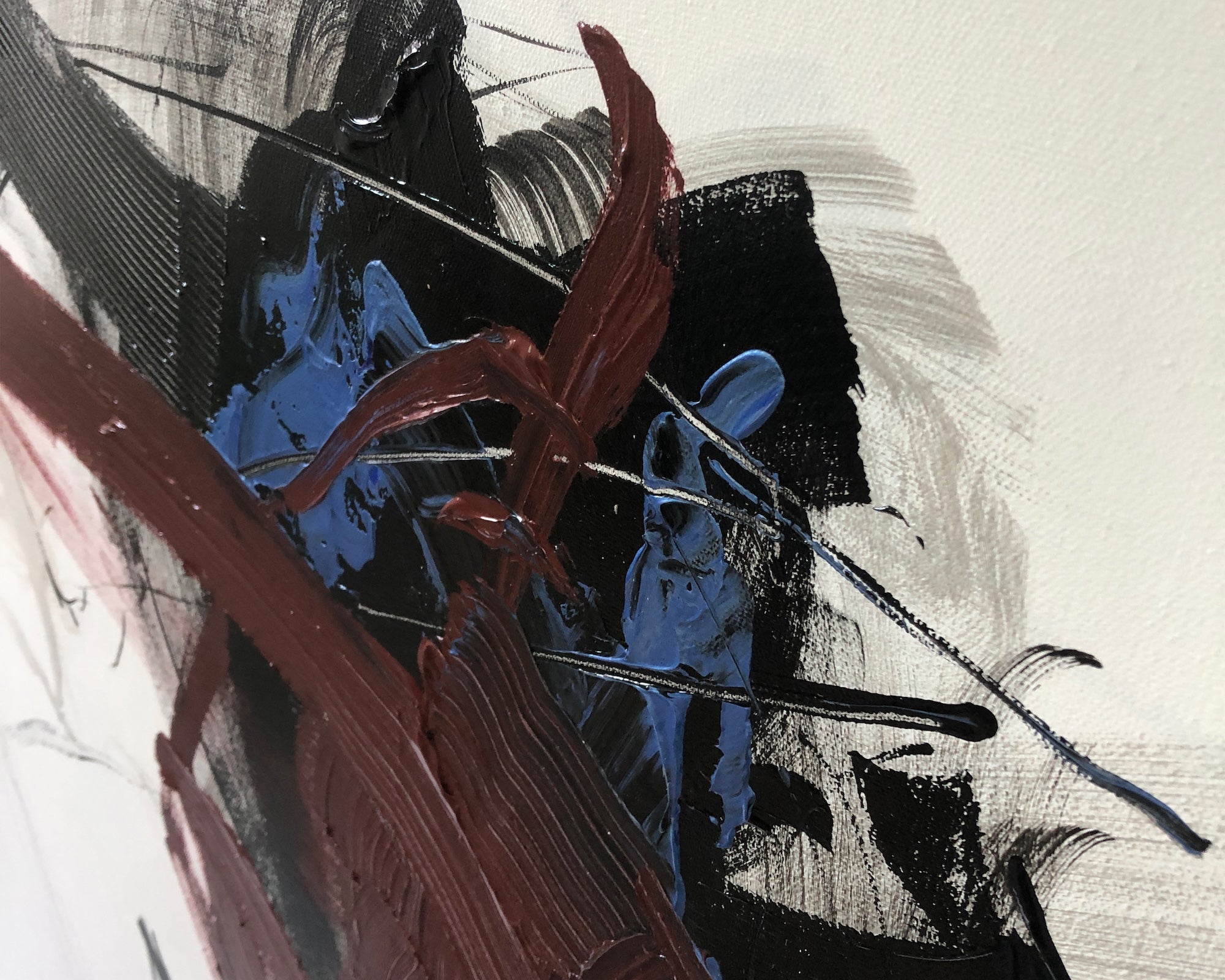 Obsidian Oil Painting - Hand Painted/White Wood Frame