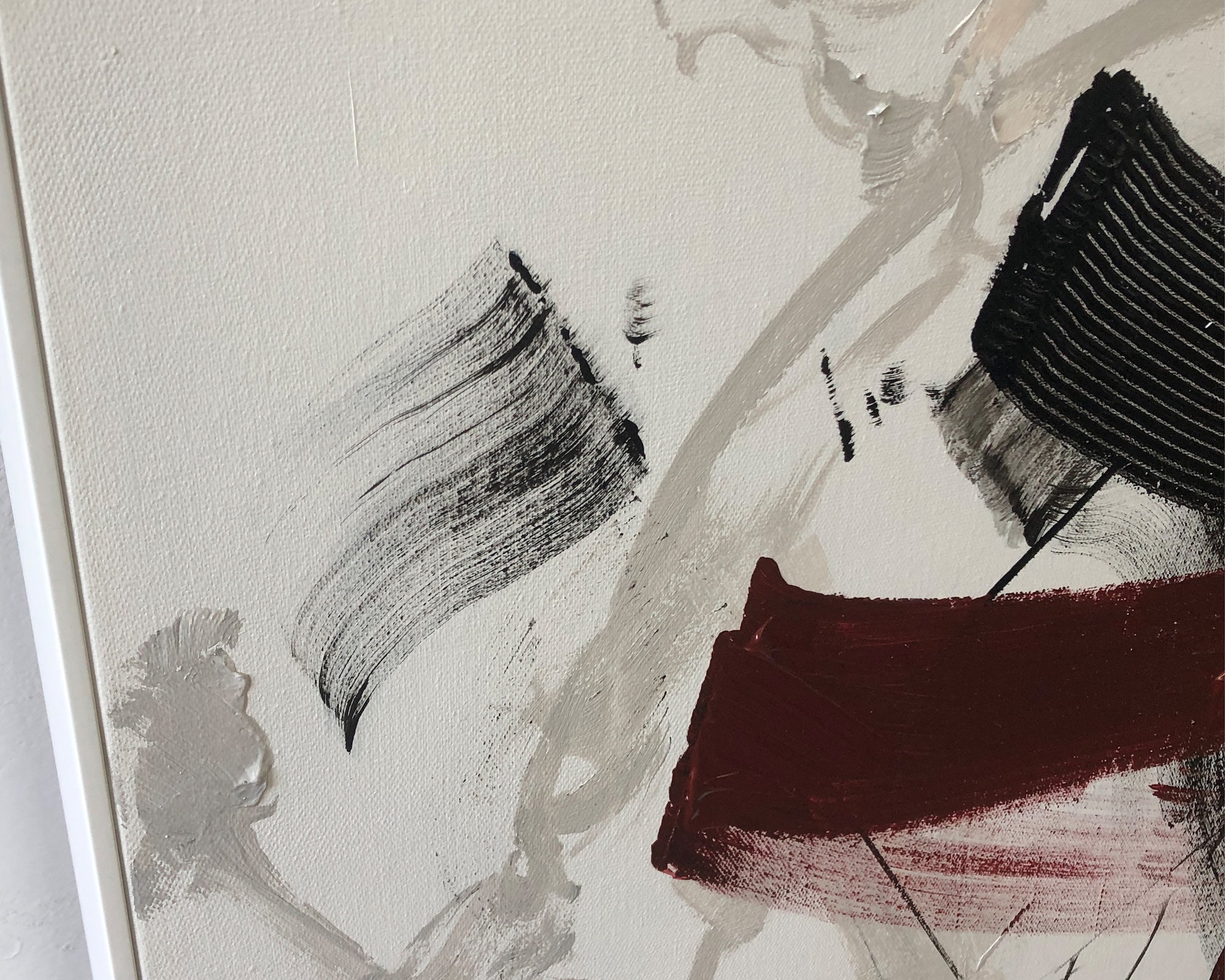 Obsidian Oil Painting - Hand Painted/White Wood Frame