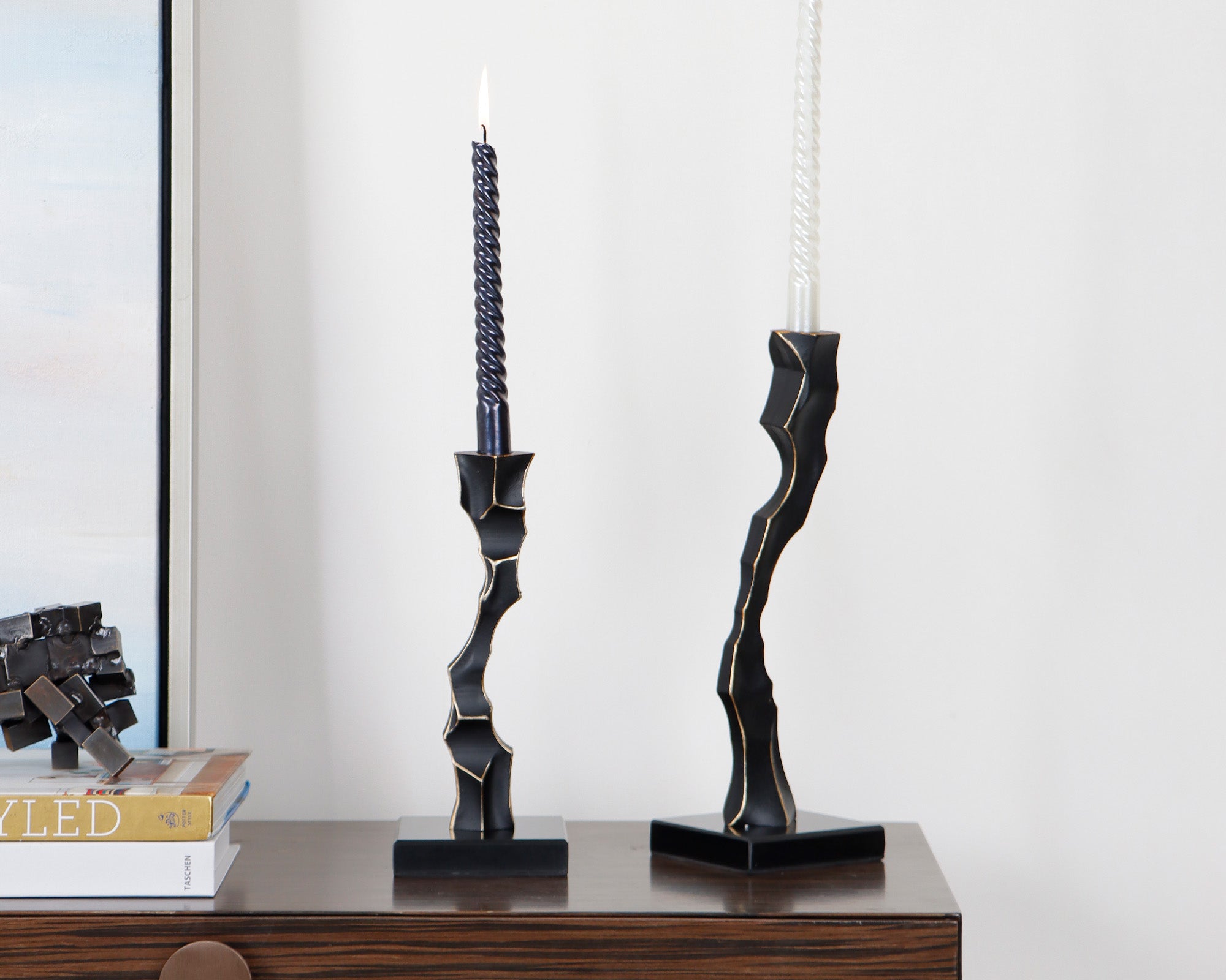 Storm Candlestick Large - Black Marble and Resin