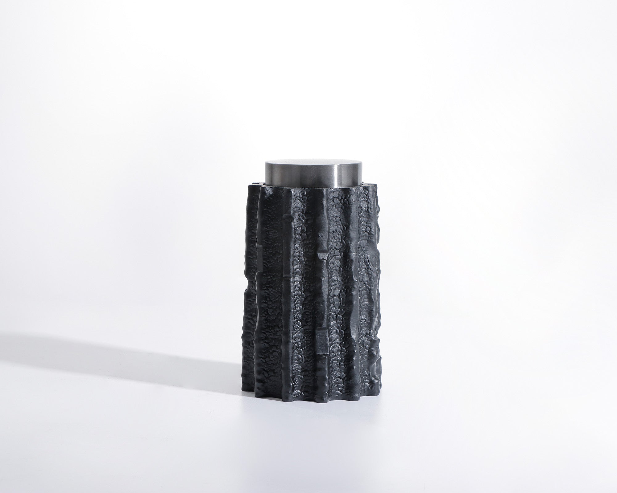 Meteorite Jar Large - Black Resin and Stainless Steel