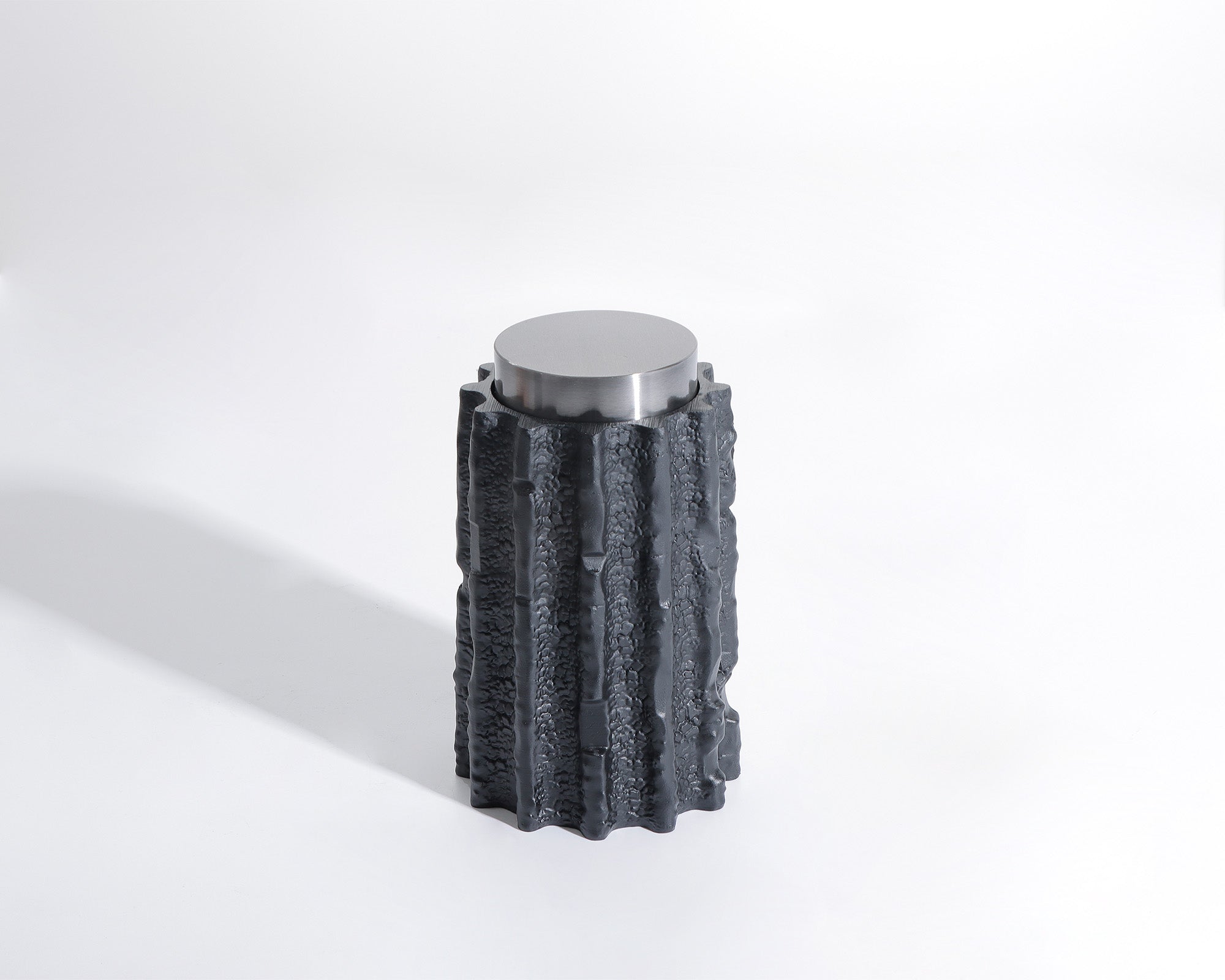 Meteorite Jar Large - Black Resin and Stainless Steel