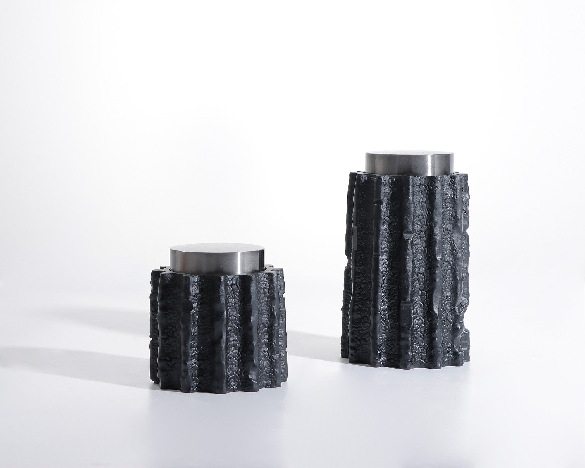 Meteorite Jar Large - Black Resin and Stainless Steel