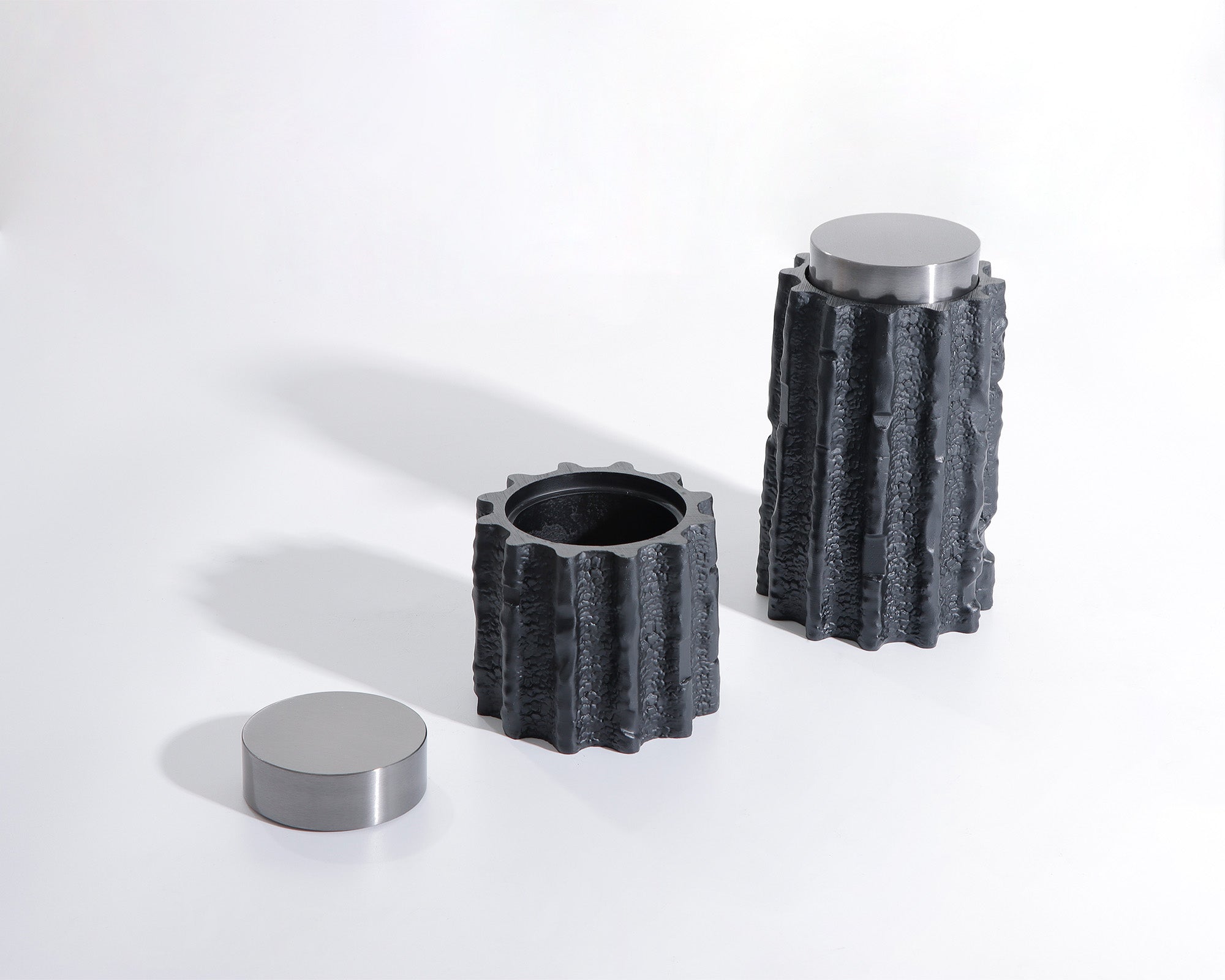 Meteorite Jar Large - Black Resin and Stainless Steel