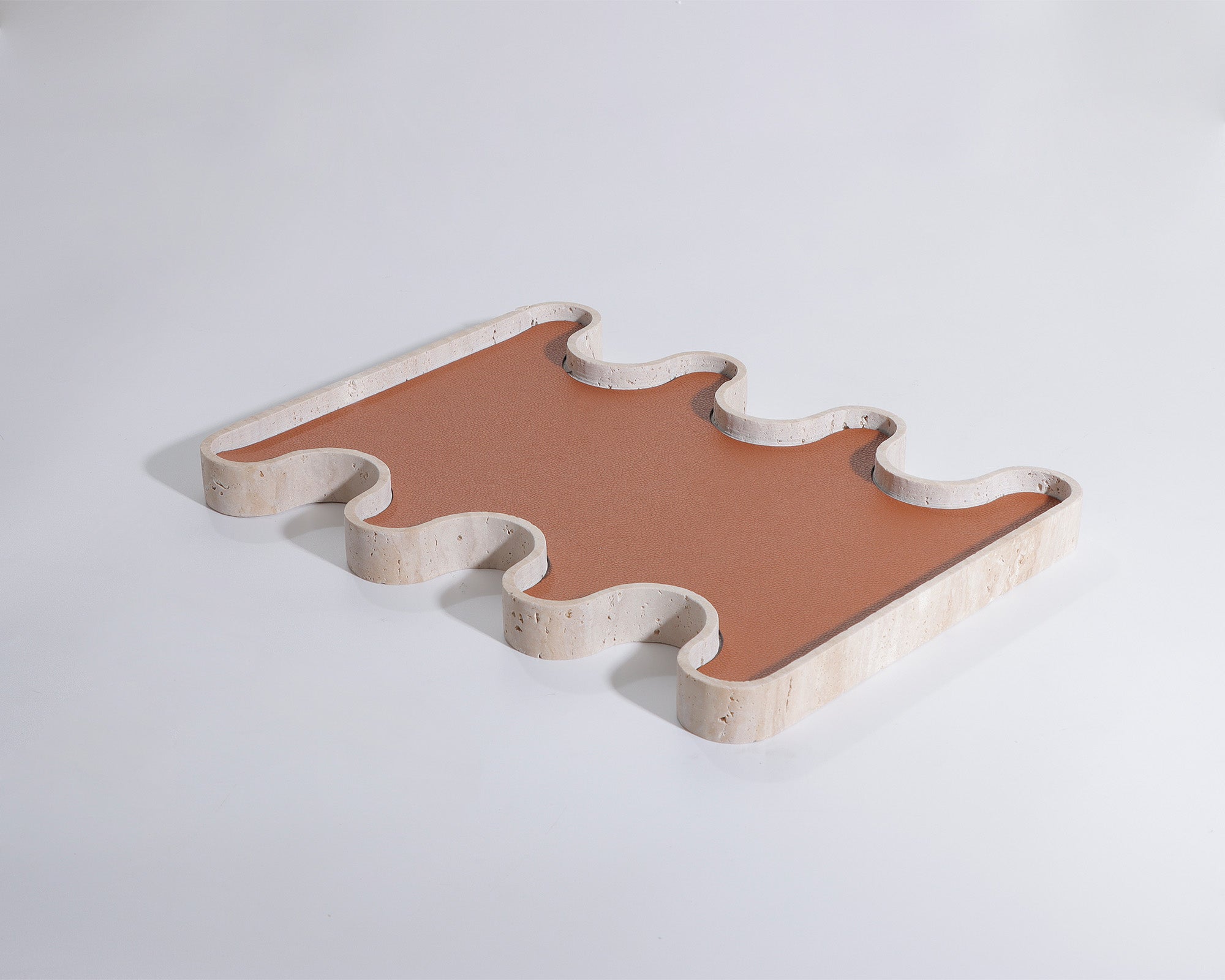 Sahara Tray - Beige Marble with Brown Vegan Leather