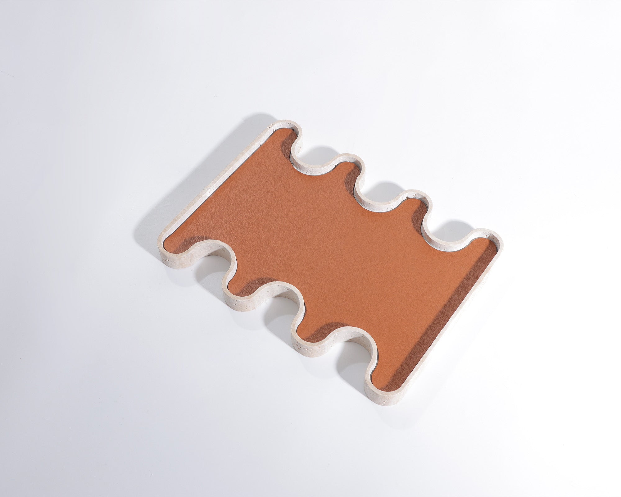 Sahara Tray - Beige Marble with Brown Vegan Leather