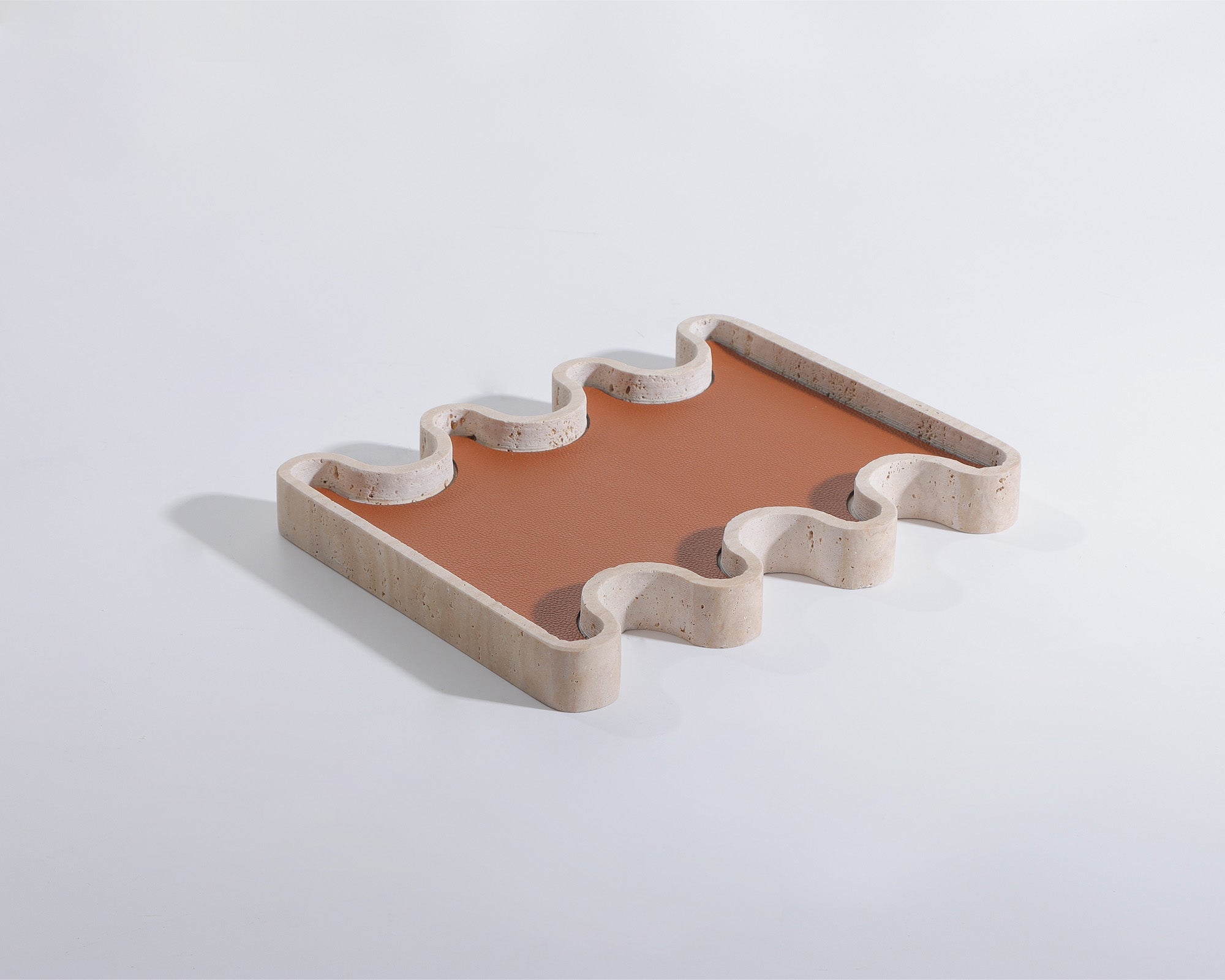 Sahara Tray - Beige Marble with Brown Vegan Leather