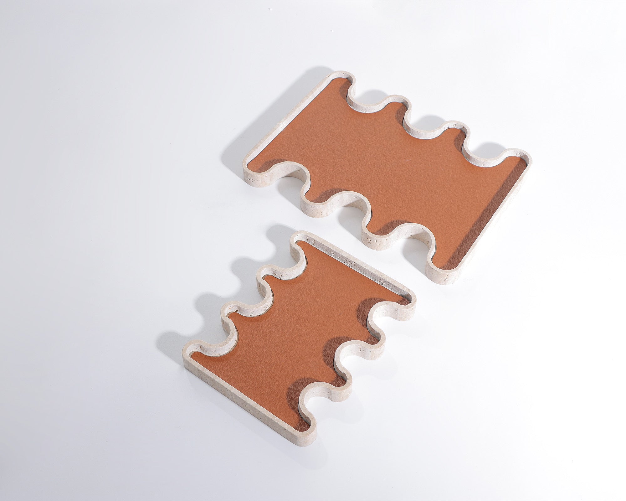 Sahara Tray - Beige Marble with Brown Vegan Leather