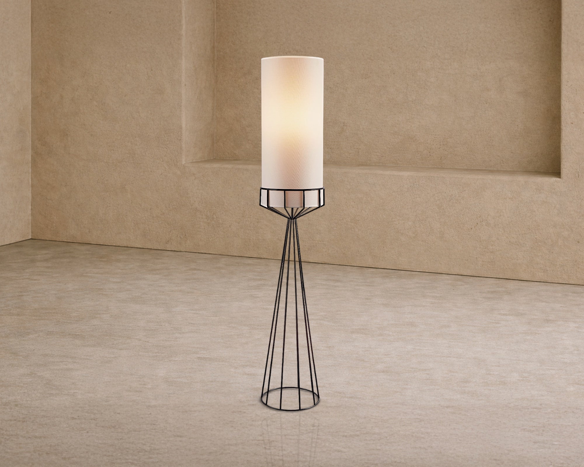 Faro Floor Lamp - Matt Black & White Linen