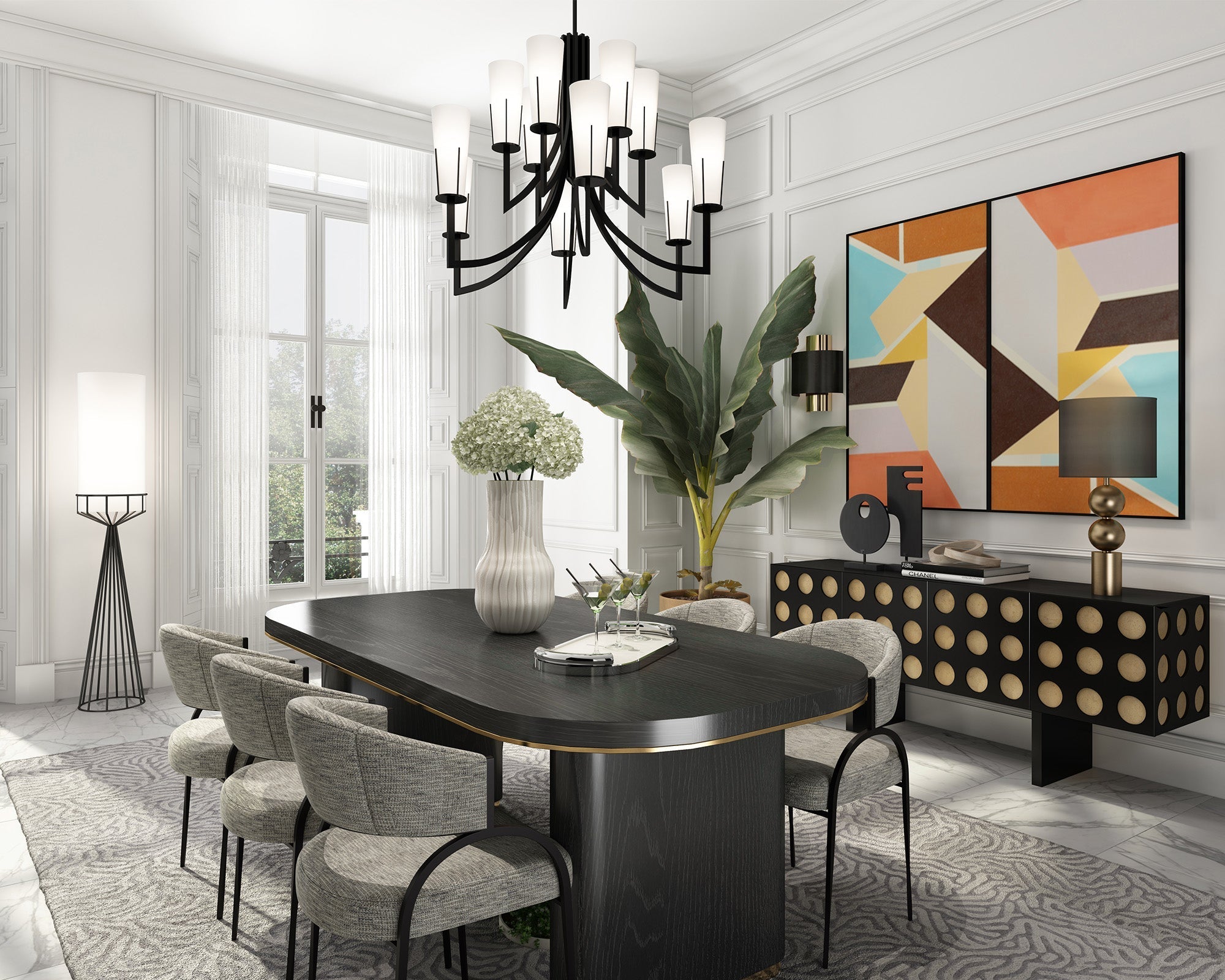 Magestic Chandelier - Black & White Glass