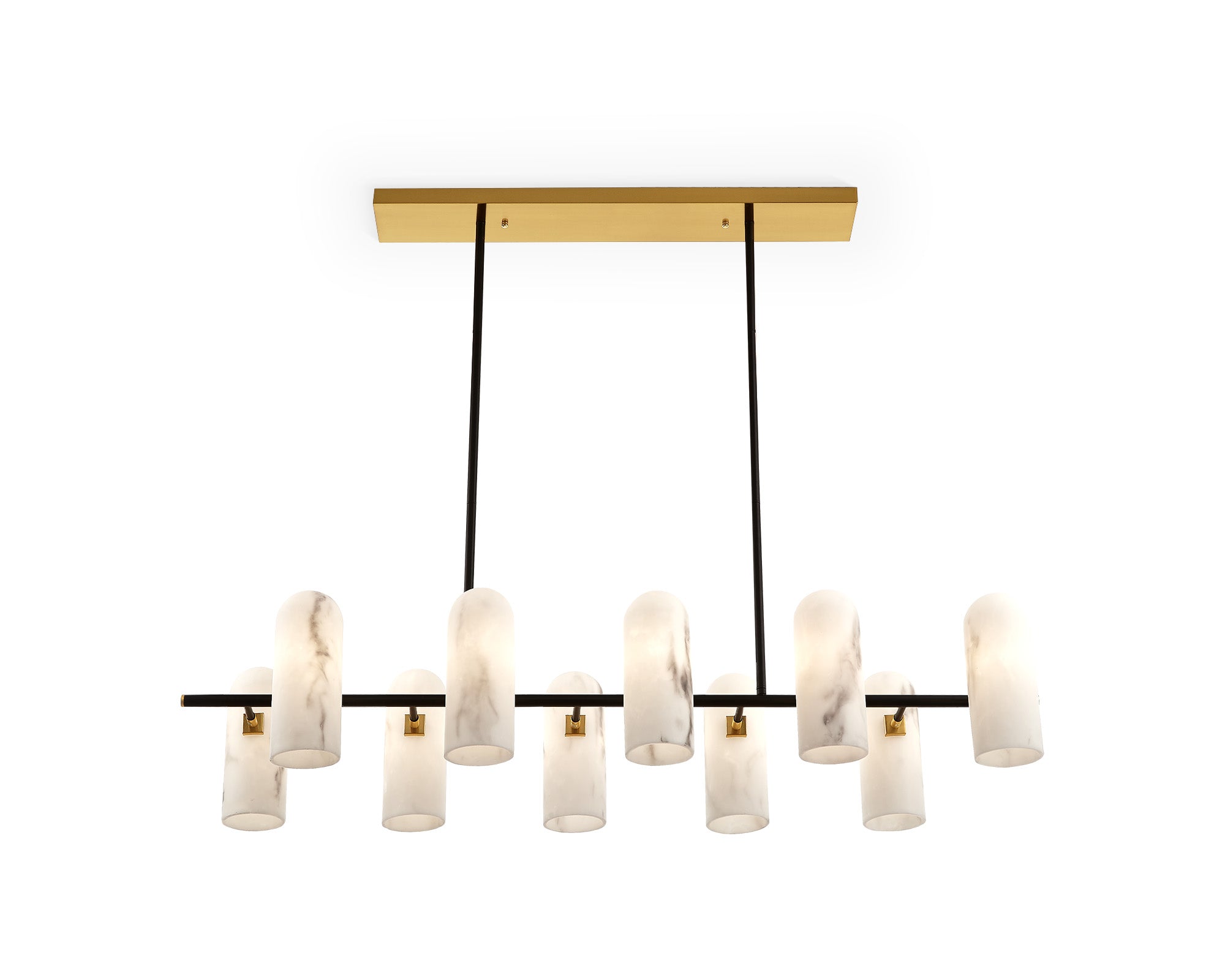 Amatti Long Chandelier - Alabaster, Black & Brass