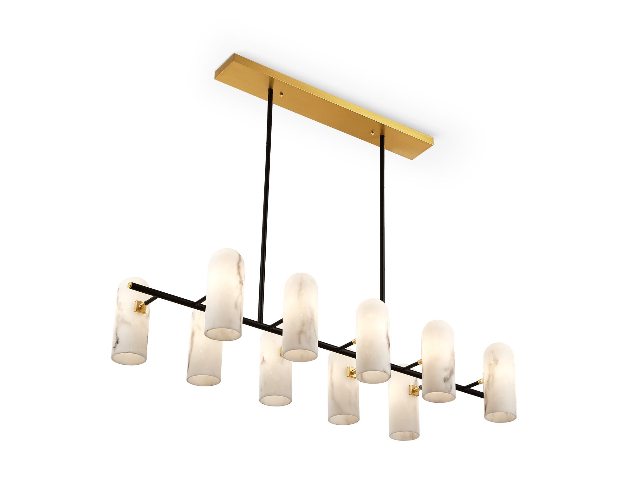 Amatti Long Chandelier - Alabaster, Black & Brass