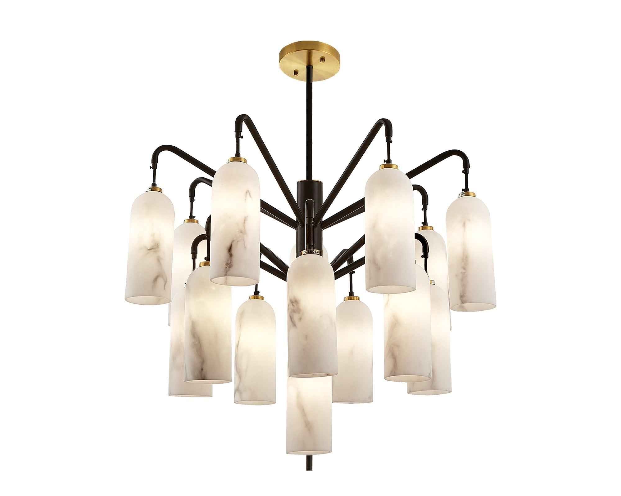 Amatti Chandelier - Alabaster Effect, Black & Brass