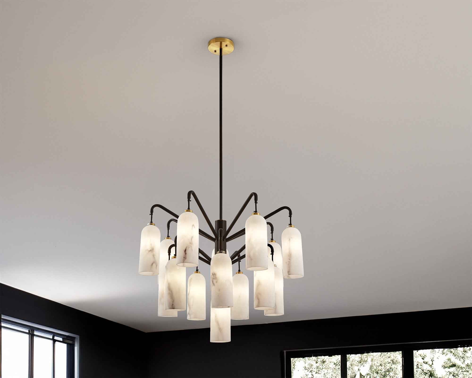 Amatti Chandelier - Alabaster Effect, Black & Brass