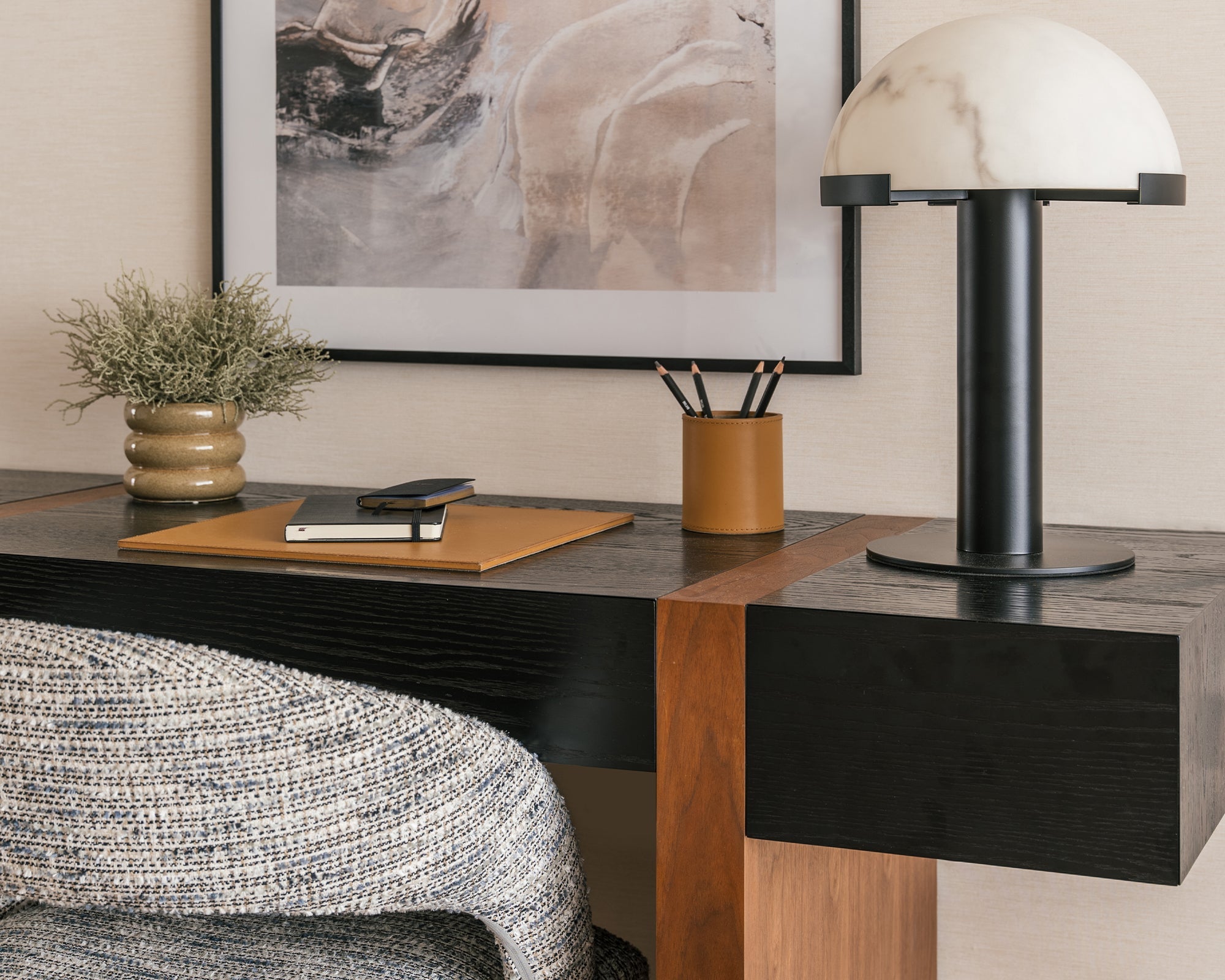 Holmes Table Lamp - Matt Black, Marble