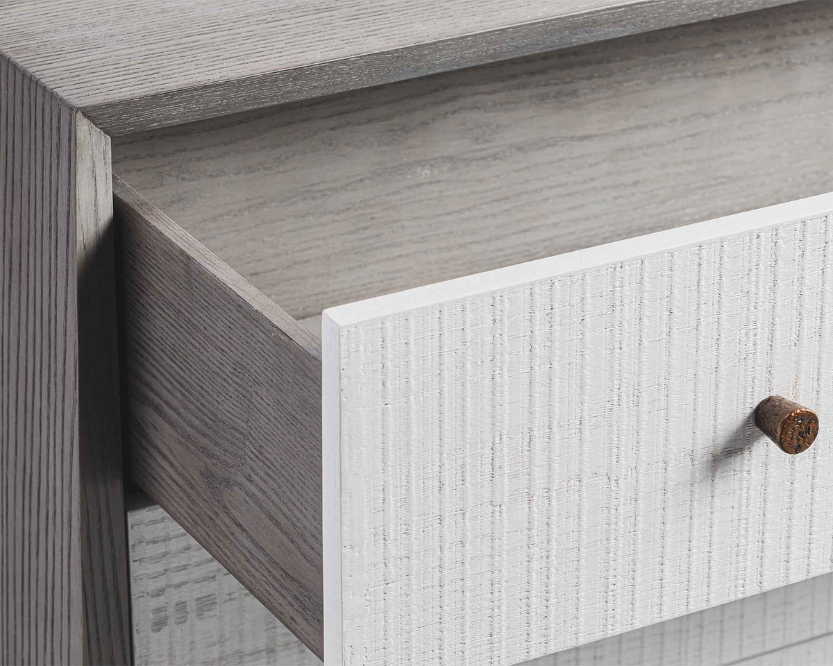 Otilia Chest Of Drawer - Silver Grey & White Saw Cut Finish