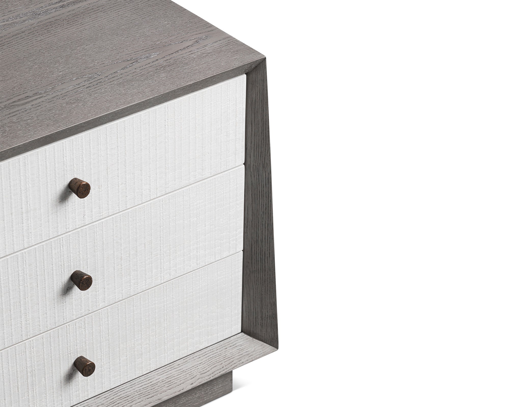 Otilia Bedside Table  -  Silver Grey & White Saw Cut Finish