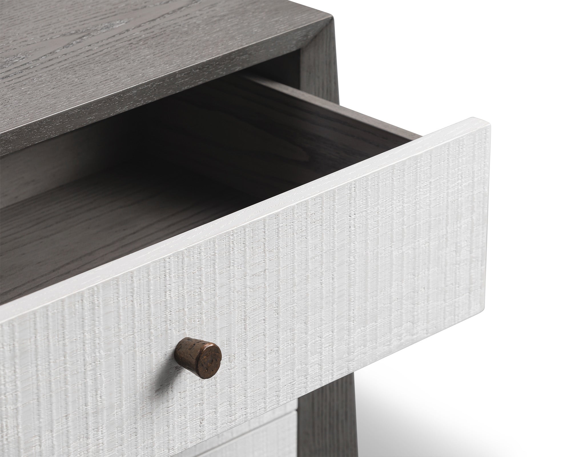 Otilia Bedside Table  -  Silver Grey & White Saw Cut Finish
