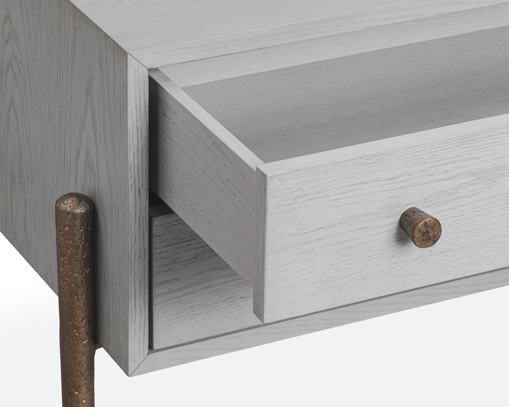 Nella Bedside Table  -  London Fog & Hammered Dark Bronze