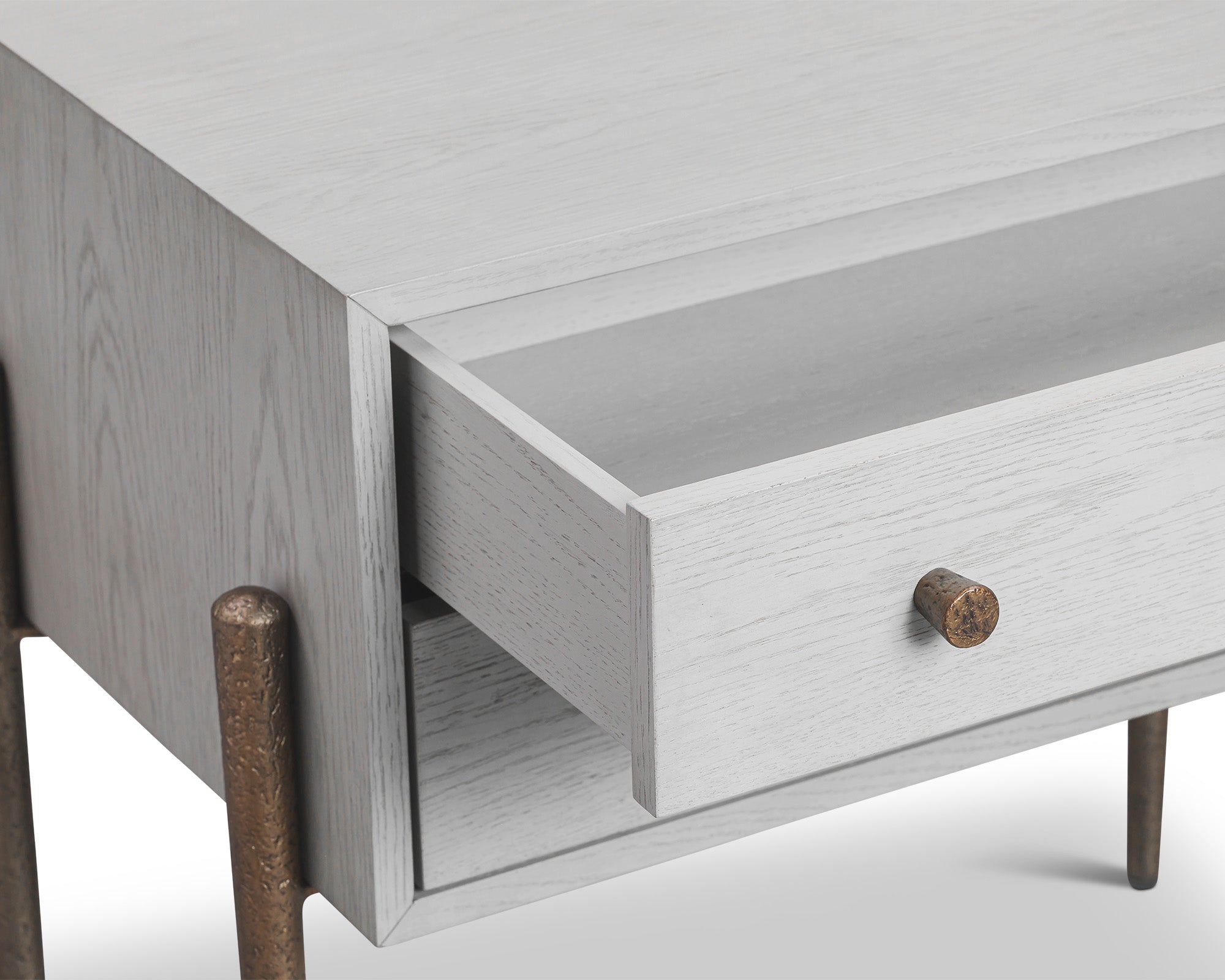 Nella Bedside Table  -  London Fog & Hammered Dark Bronze
