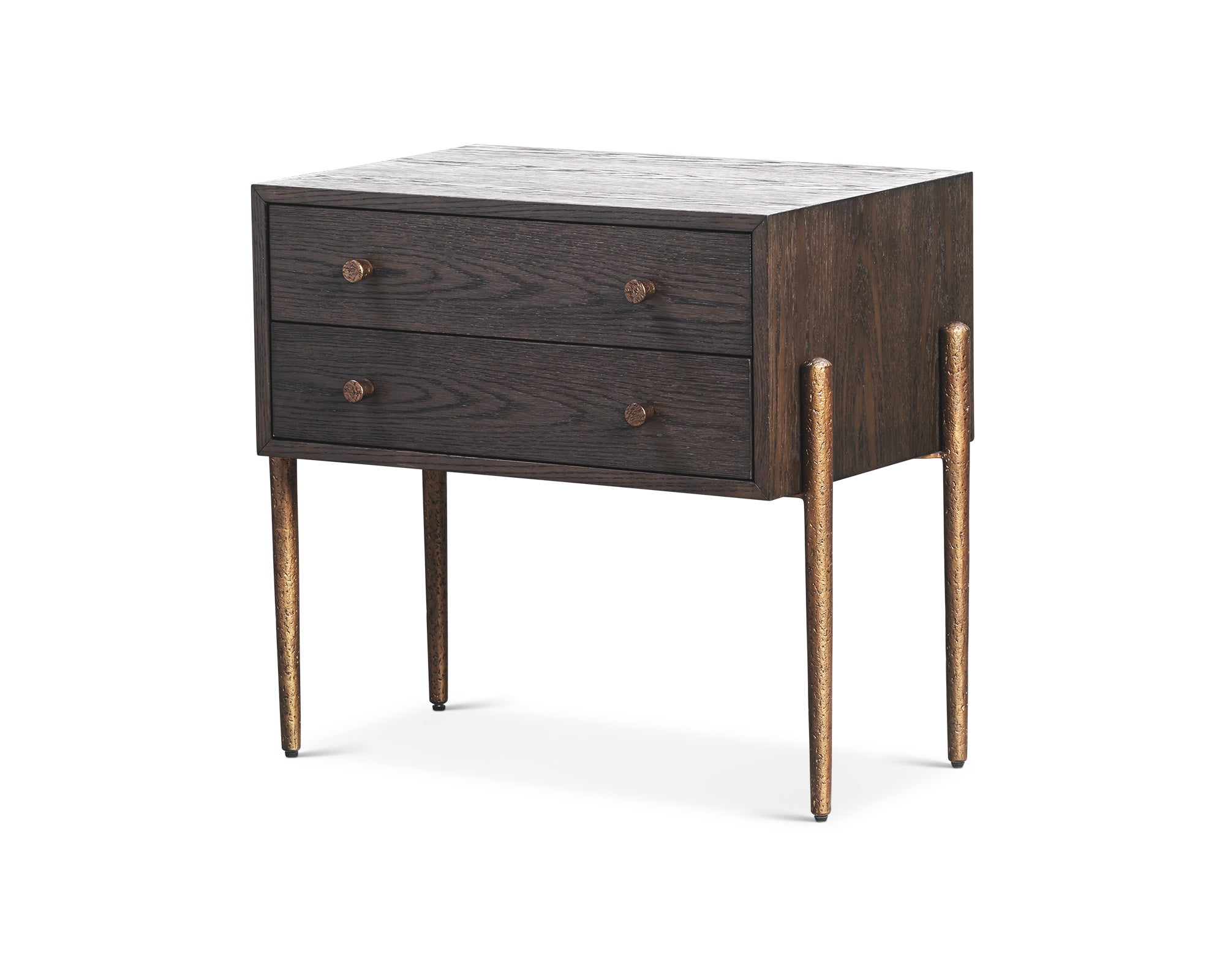 Nella Bedside Table  -  Dark Brushed Brown & Hammered Dark Bronze