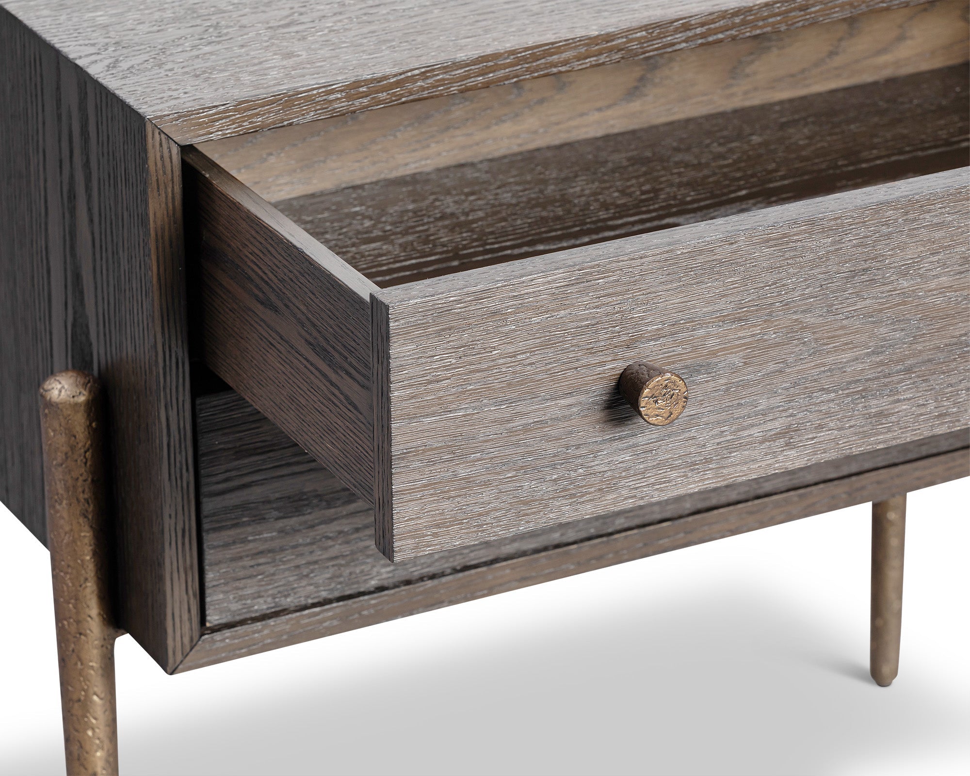 Nella Bedside Table  -  Dark Brushed Brown & Hammered Dark Bronze